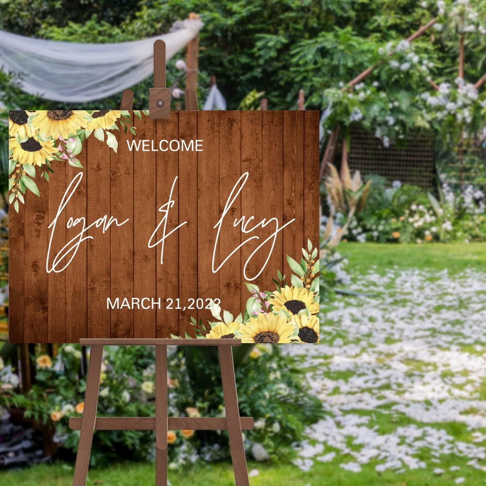 Panneau bienvenue mariage champêtre avec tournesol pour décoration de cérémonie
