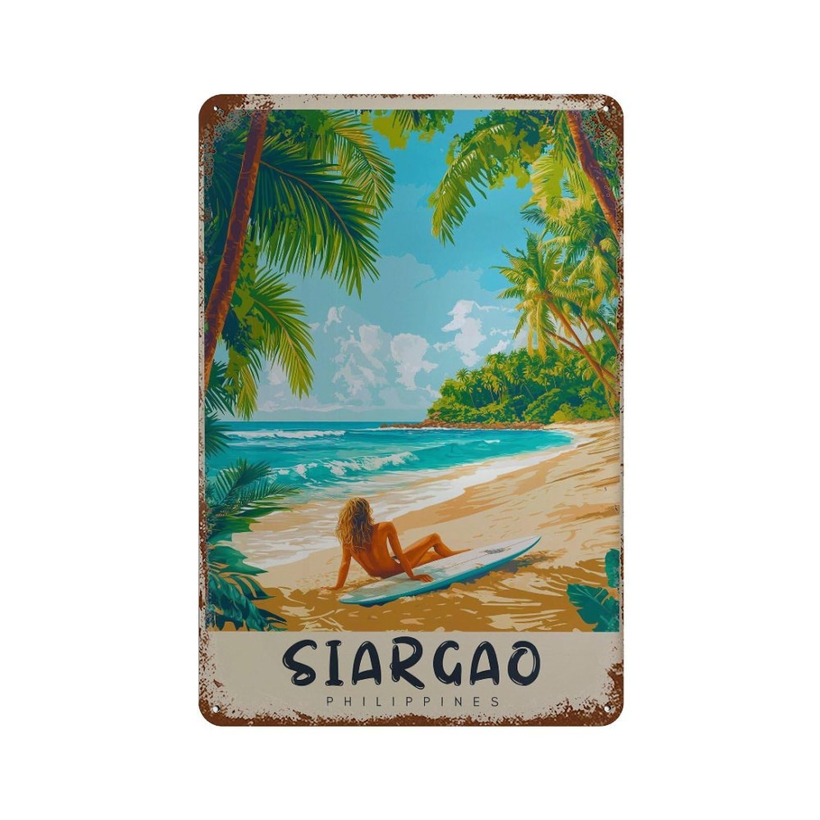xiaoxiaoshen Siargao Philippines Travel Tropical Island Surfing Wall Decor Art Metal Tin Poster Modern Home Decor Art Home Bar Shop Decorations Vintage Sign 30x20cm