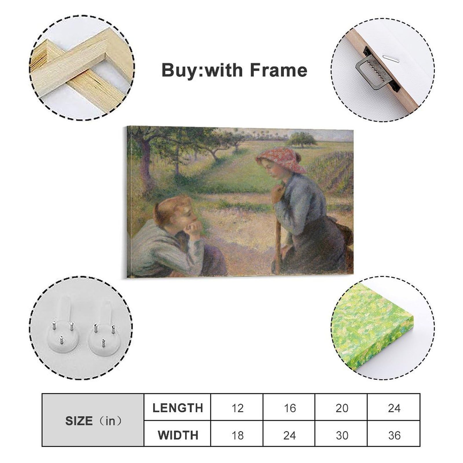 Camille Pissarro - Póster de dos jóvenes campesinas para pared, impresiones fotográficas, pinturas para decoración del hogar, 40,6 x 61 cm