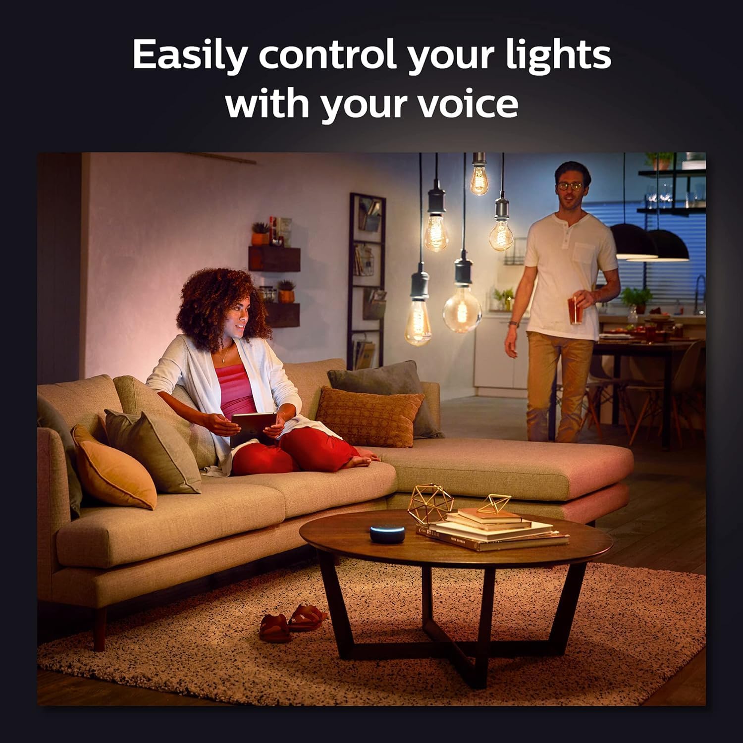 Philips Hue Smart 60W G40 Filament LED Bulb - White Ambiance Warm-to-Cool White Light - 4 Pack - 550LM - E26 - Indoor - Control with Hue App - Works with Alexa, Google Assistant and Apple Homekit