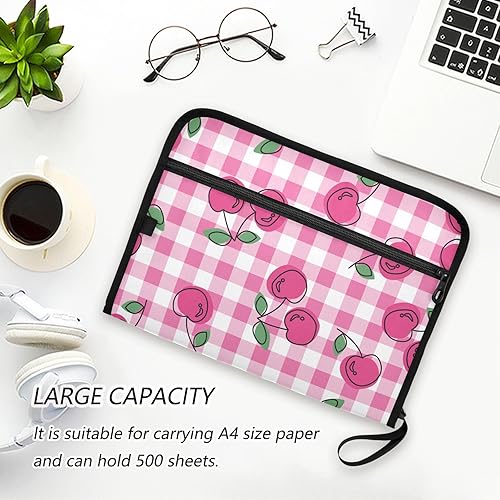 Miniatura 6 de susiyo Carpeta de archivo expandible a cuadros de guinga de cerezo rosa, carpeta de archivo de acordeón tamaño carta A4 de 13 bolsillos