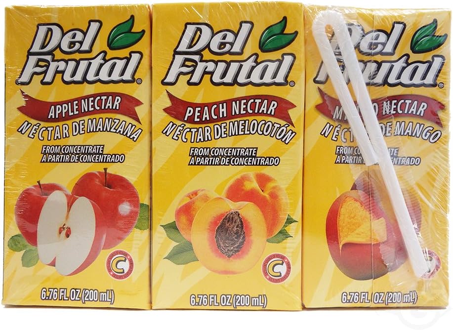 Del Frutal Mix (Apple, Peach, Mango) Nectar 6.76 oz - Sabor Manzana, Melocoton, Mango
