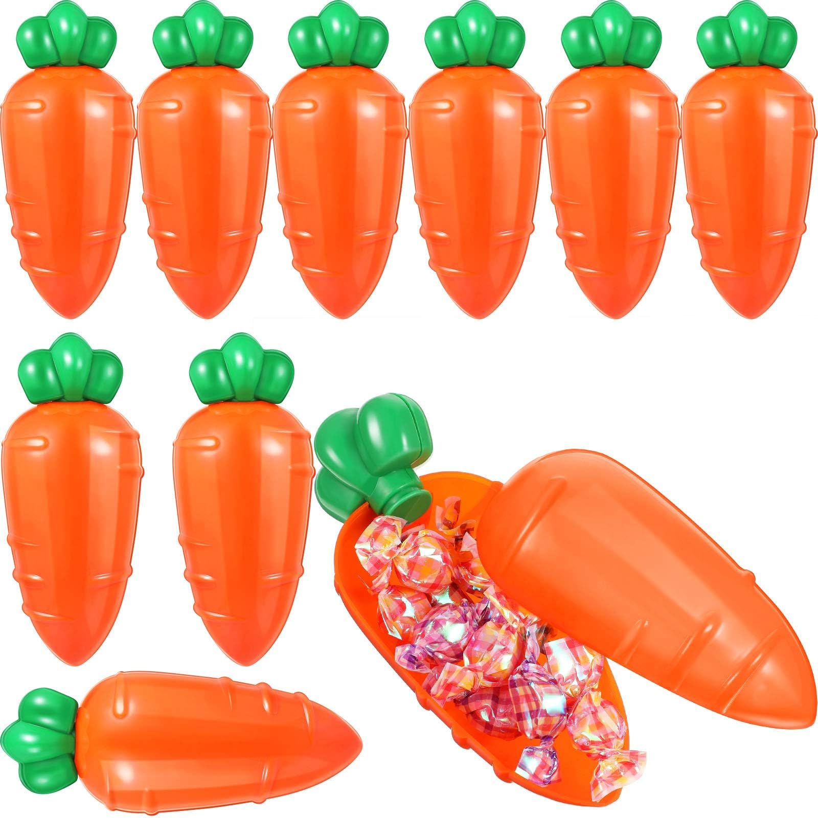 10 Pieces Easter Plastic Carrot Containers Carrot Shape Candy Boxes for Easter Toys Egg Hunt Supplies Easter Basket Fillers