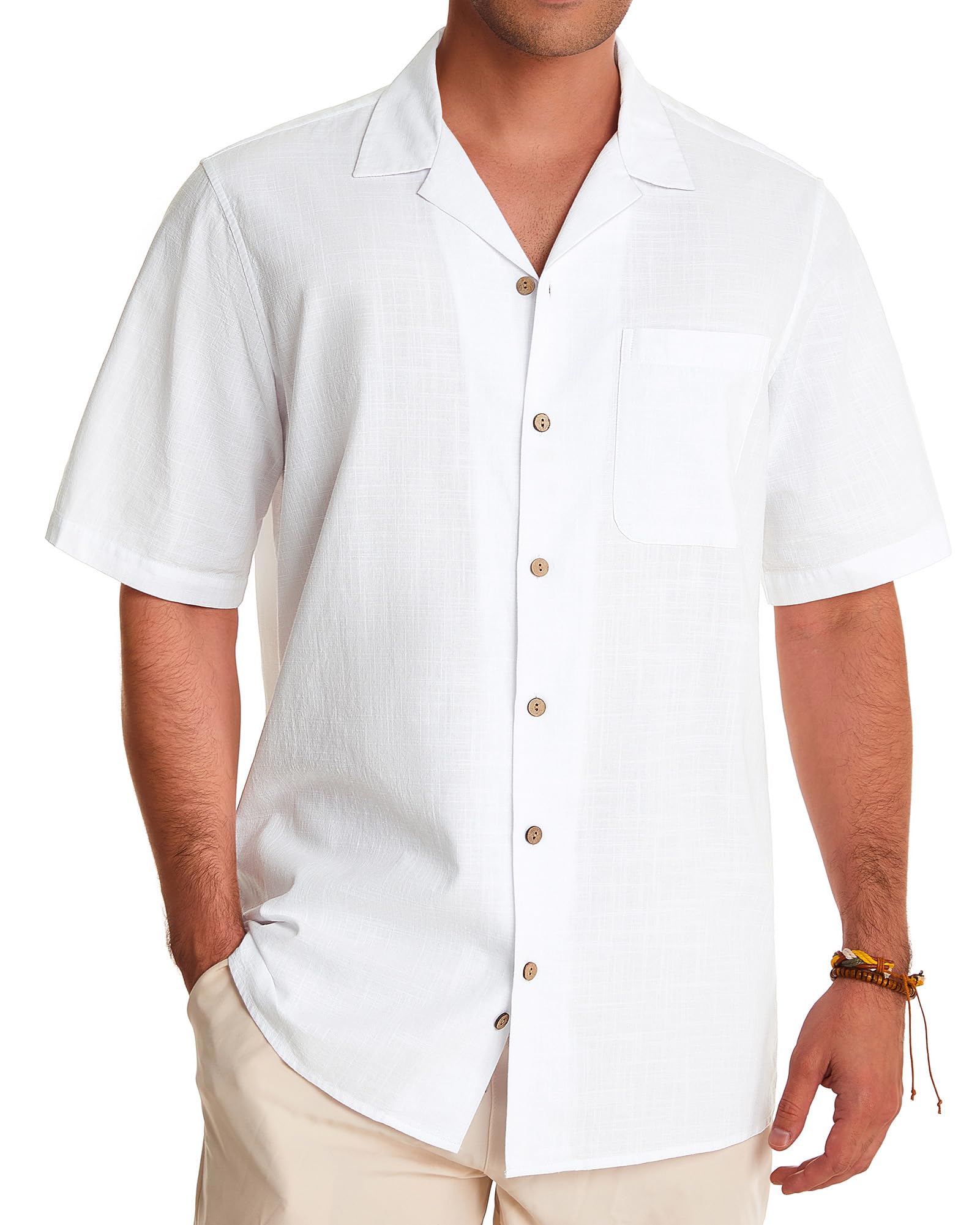 Alimens & GentleMens Linen Shirts Short Sleeve Button Down Shirts Cotton Summer Beach Cuban Shirts Vacation Hawaiian Shirts