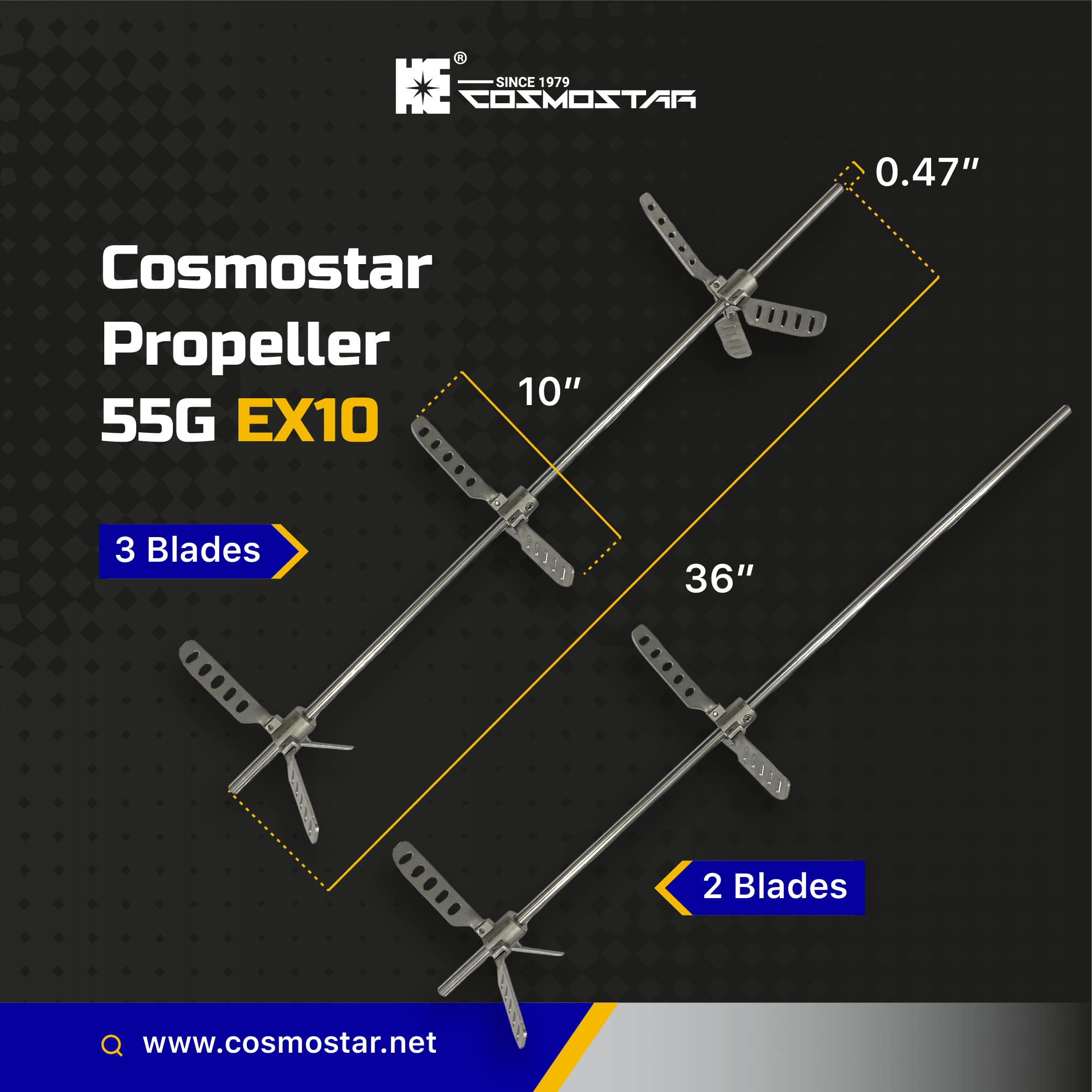 Cosmostar - Cuchilla expansible de mezcla de acero inoxidable de 55 galones, herramientas de hélice agitadora para pintura epoxi, resina, paleta agitadora de silicona con varilla de eje de 0.47