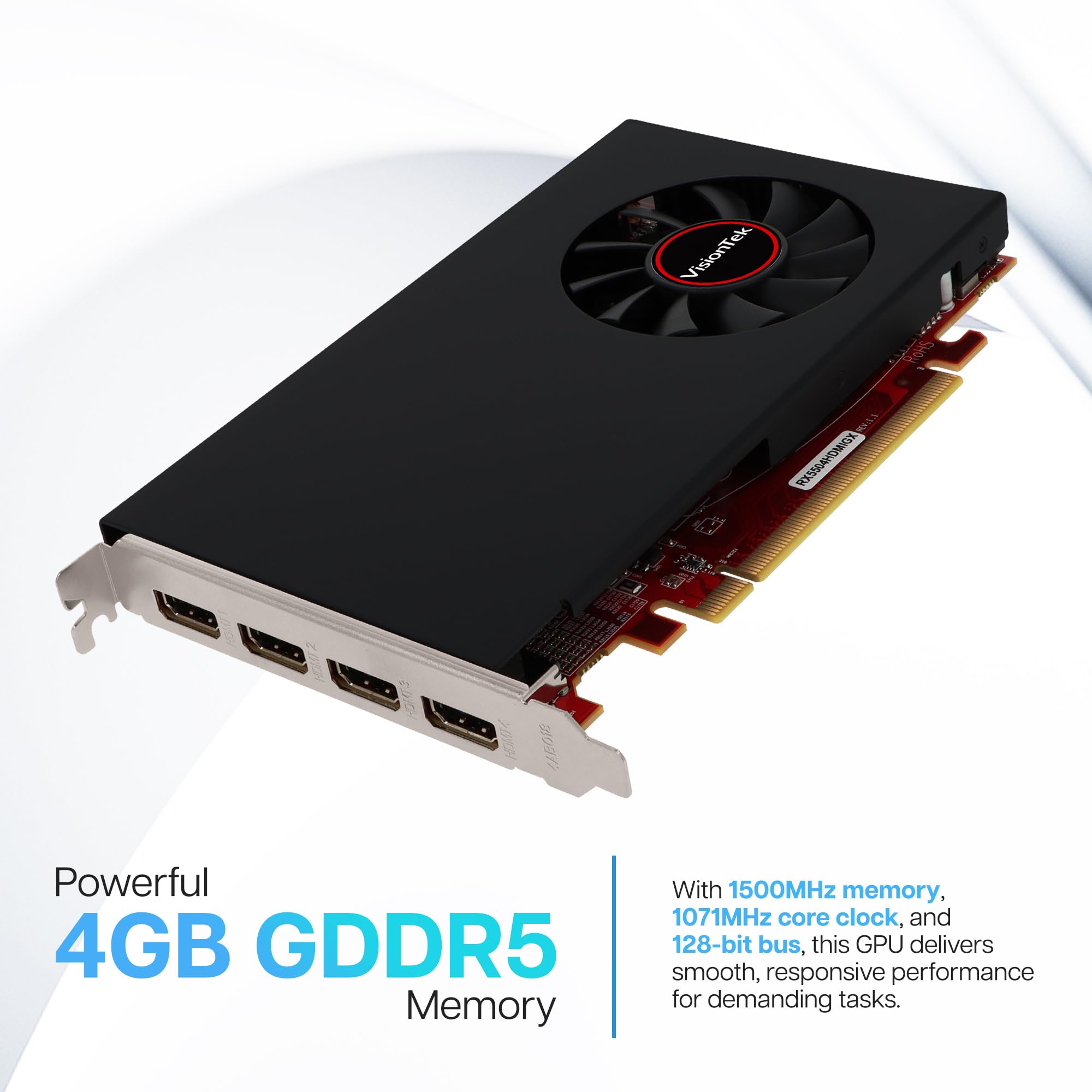AMD Radeon RX 550 4GB GDDR5 para PC - Tarjeta gráfica de computadora: compatible con resolución de monitor 4k - Salidas DisplayPort x4, PCI Express 3.0, DirectX 12, alimentado por bus - 2