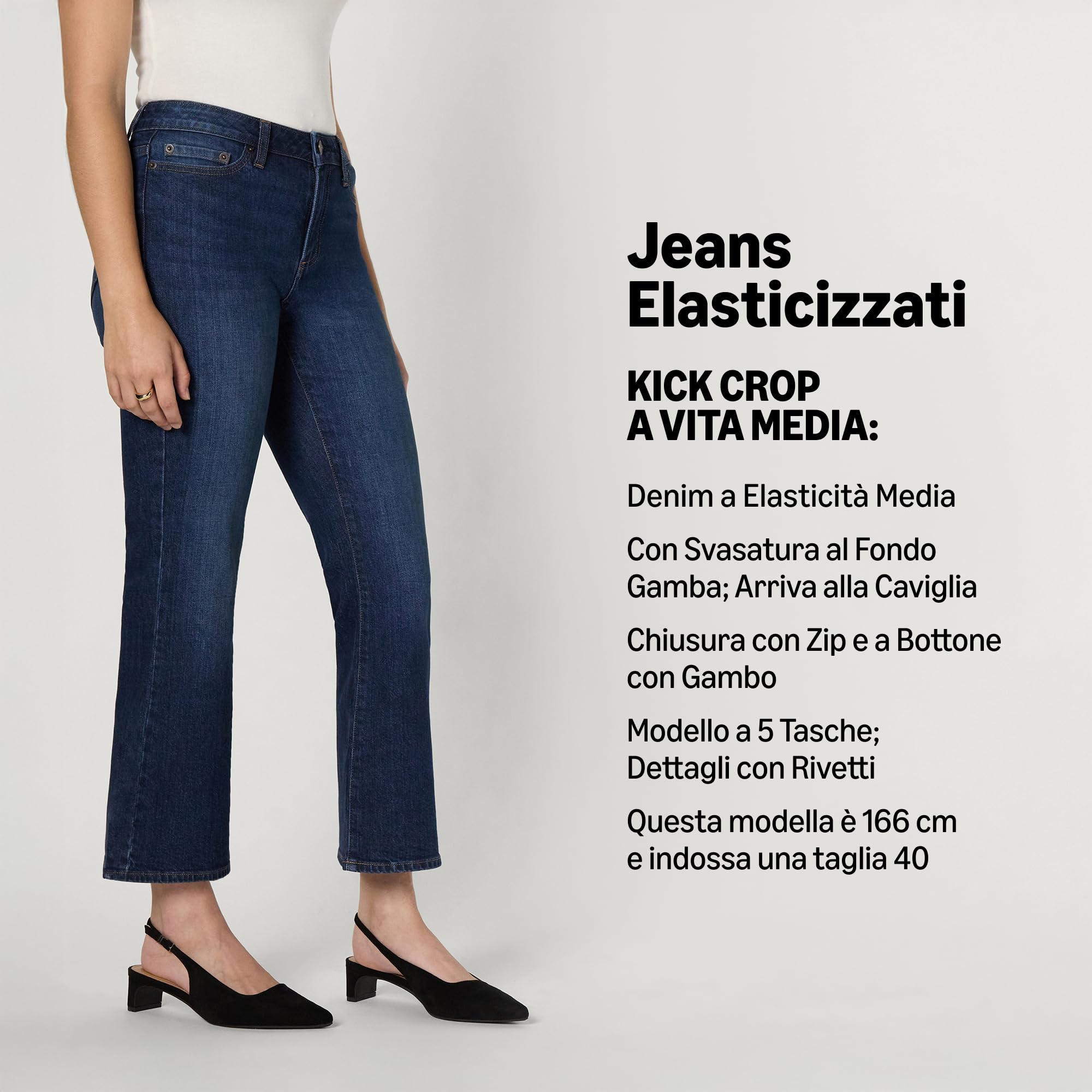 Amazon Essentials Donna Jeans Cropped alla Moda, a Vita Media con Fondo Svasato, Mediamente Elasticizzati