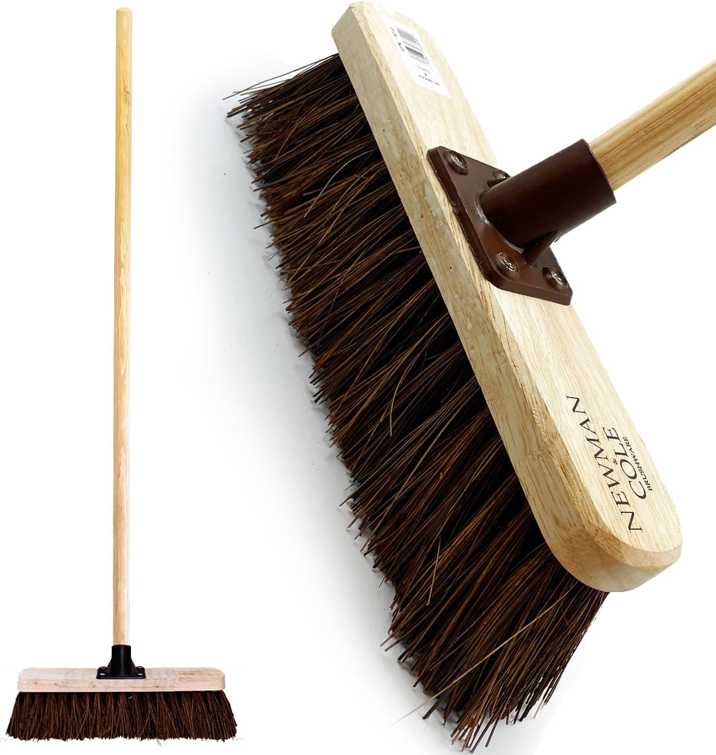 12” Outdoor Garden Broom with Wooden Handle Natural Stiff Bassine Hard Bristle with Durable Support Bracket Yard Brush Heavy Duty Broom Outdoor Cleaning Sweeping (PACK OF 1)