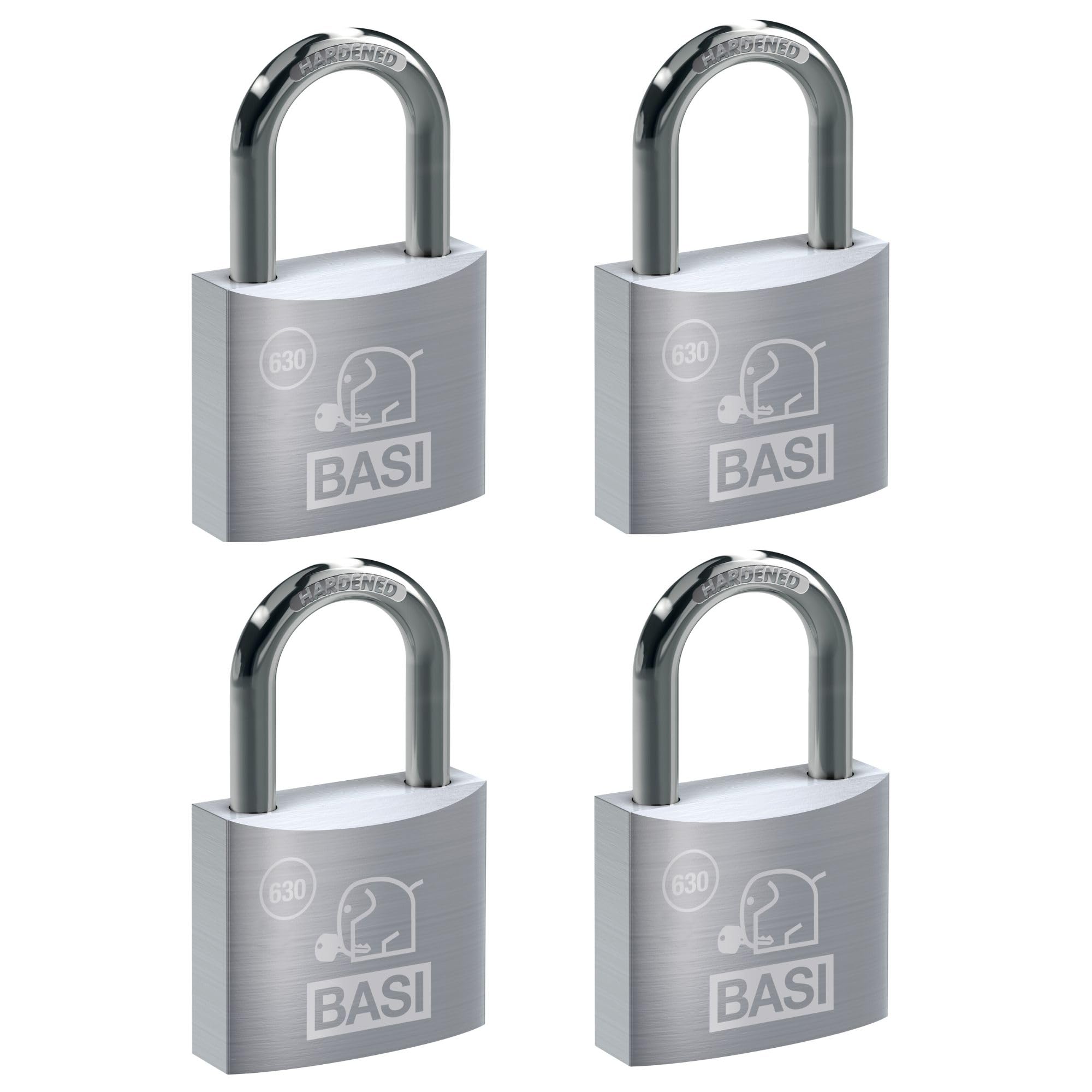 BASI Juego de 4 candados de cortina, 60 mm, cierre uniforme, carcasa de aluminio macizo, barra de acero endurecido, candado seguro de bloqueo de igualdad, grosor de 10 mm, 4 unidades