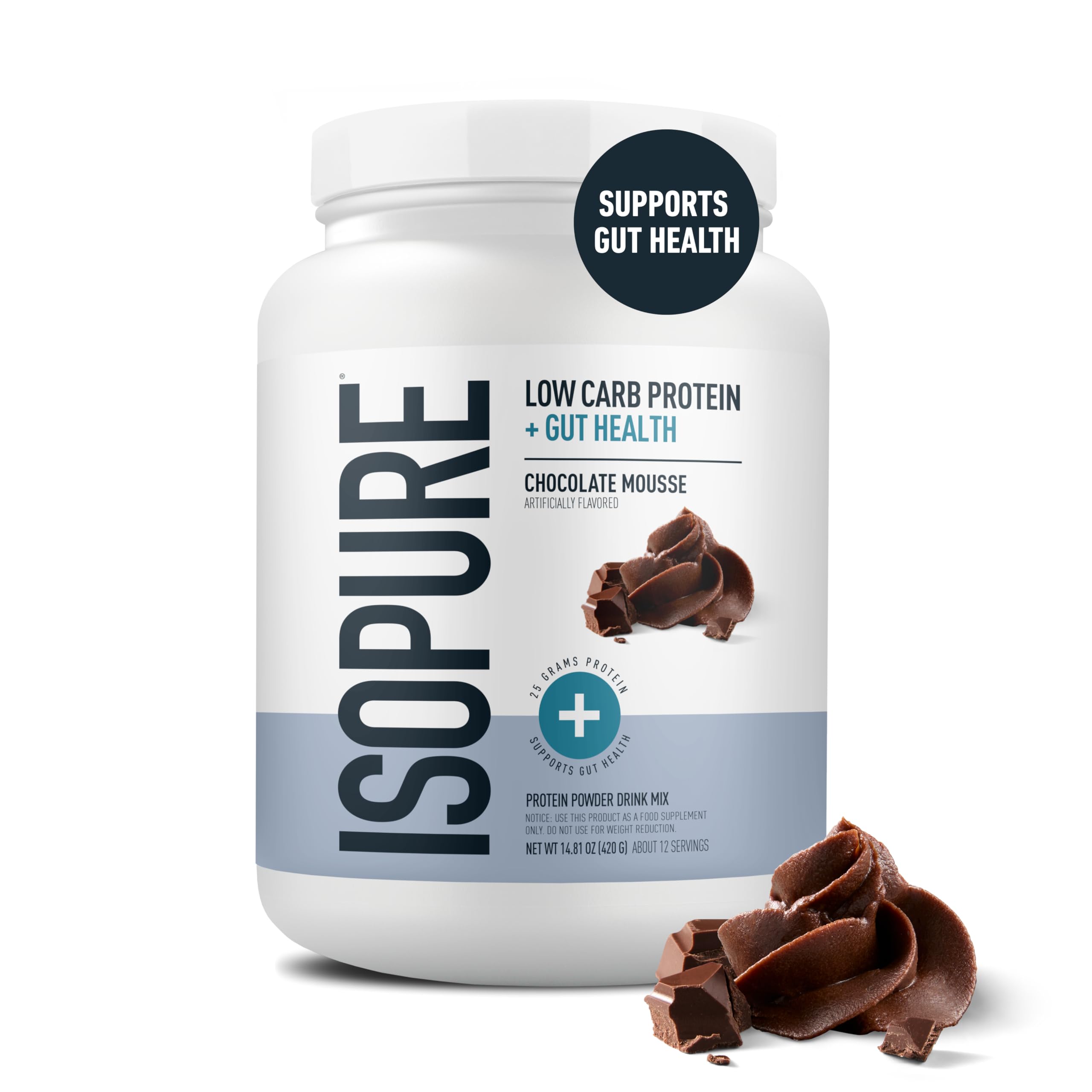 Isopure Protein + Gut Health & Immune Support Powder, Chocolate Mousse, 25g Whey Protein with Prebiotics & Vitamins, 12 Servings (Pack of 1) — Amazon image 2
