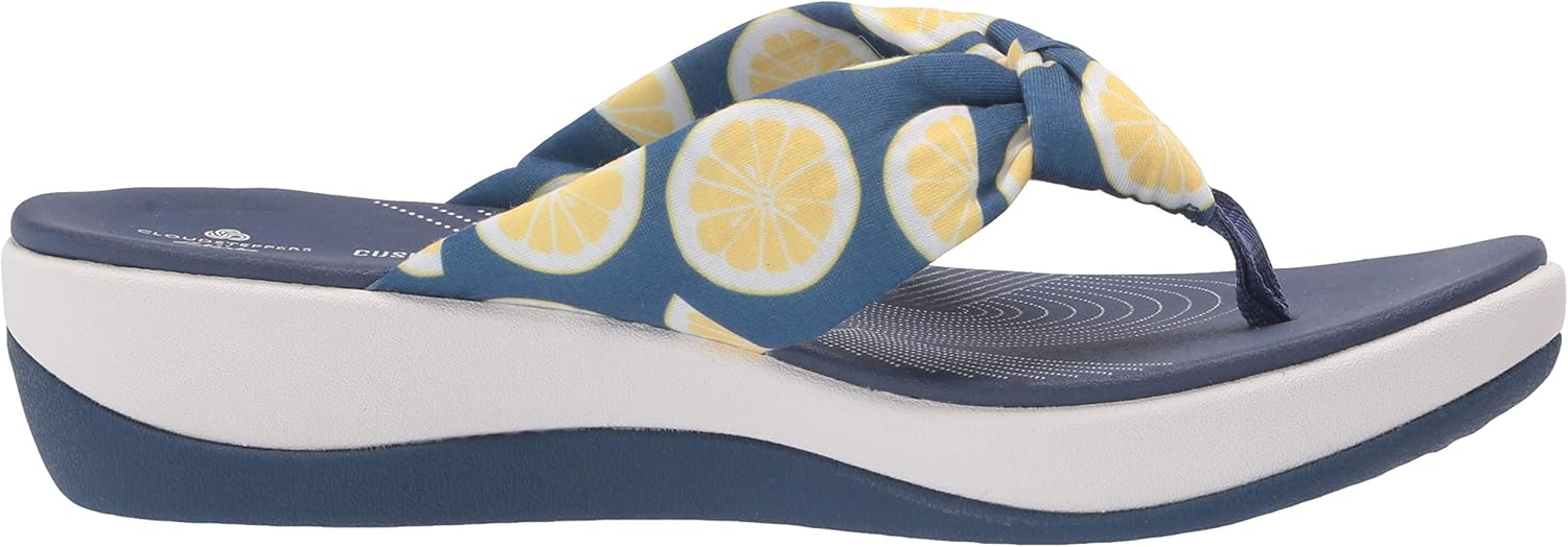 Clarks Women's Arla Glison Flip-Flop 6 Blue Textile With Lemons