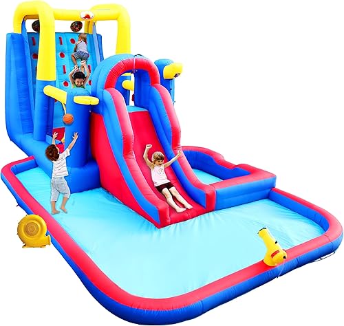 Castillo de salto inflable con gran pared de escalada, 267 x 138 x 118 pulgadas, casa de rebote con soplador de aire, doble objetivo y roca de