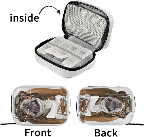 Miniatura 7 de Estuche organizador de píldoras de aviador inglés Bulldog para 7 días, lindo pastillero de viaje con cremallera, soporte semanal portátil para