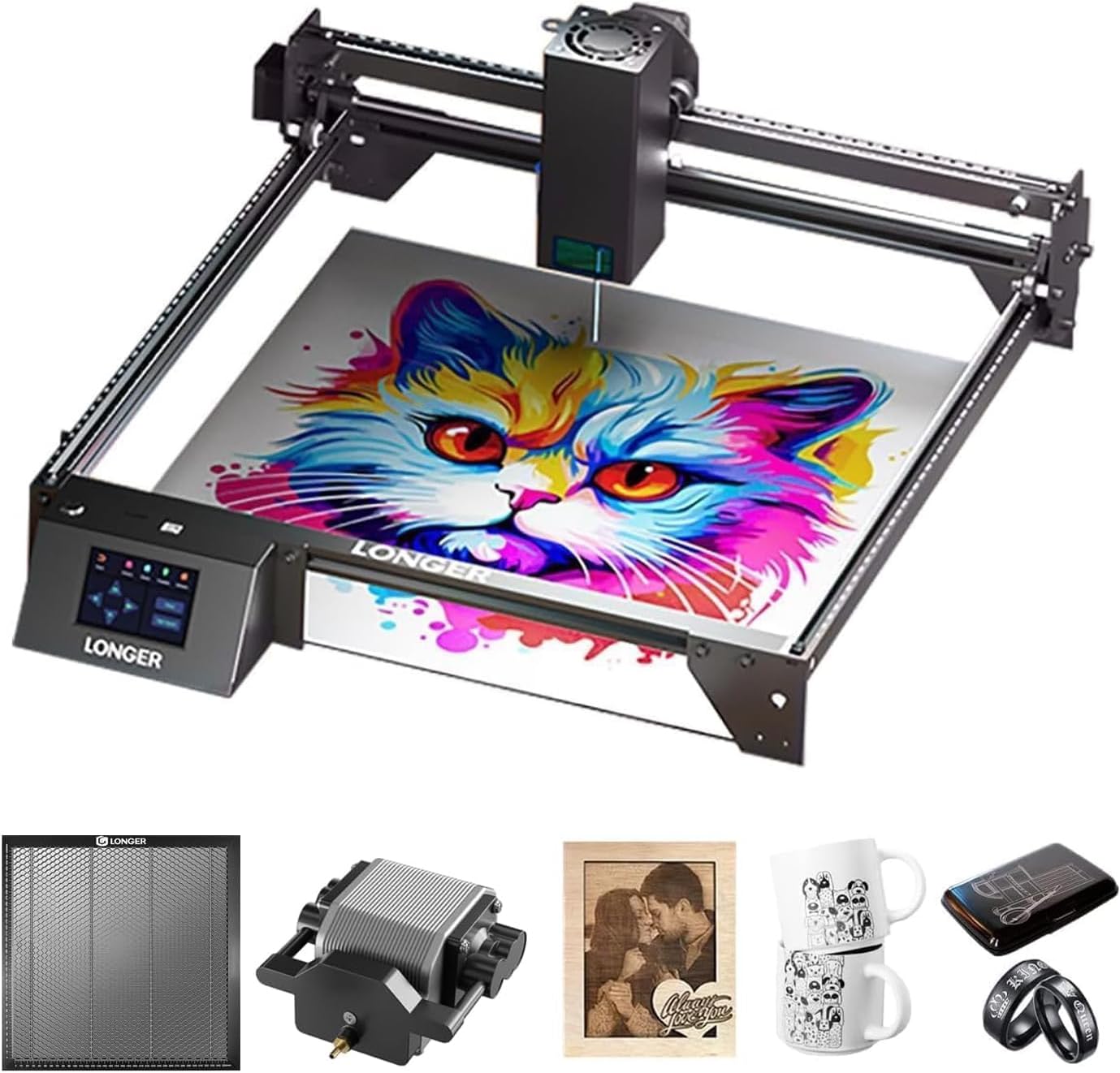 Longer RAY5 20W Laser Engraver with Air Pump,440mm*440mm Honeycomb, 20000mW Output 32-bit Motherboard, App Offline Control, DIY Engraver Tool for Metal/Glass/Wood