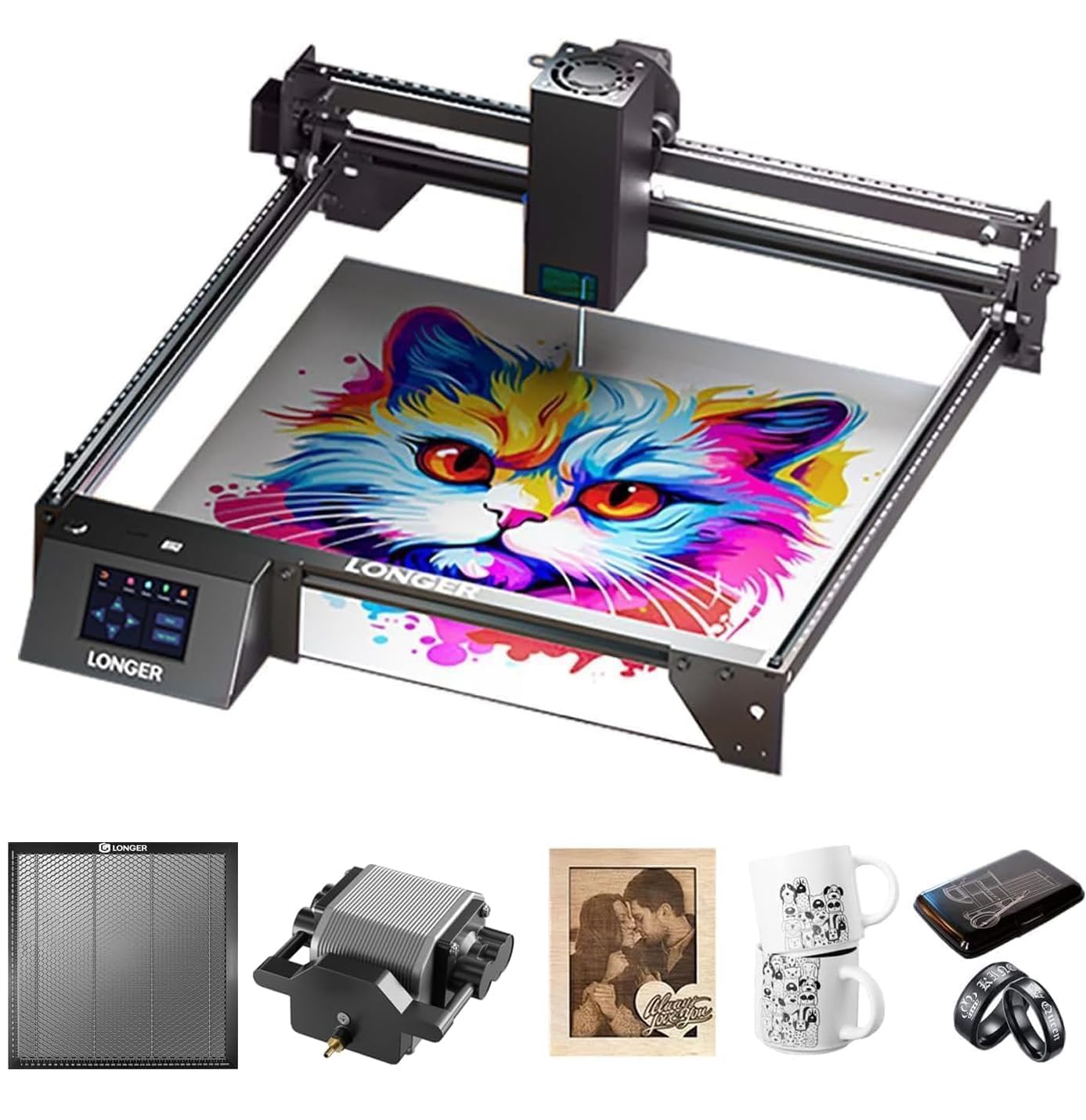 Longer RAY5 20W Laser Engraver with Air Pump,440mm*440mm Honeycomb, 20000mW Output 32-bit Motherboard, App Offline Control, DIY Engraver Tool for Metal/Glass/Wood
