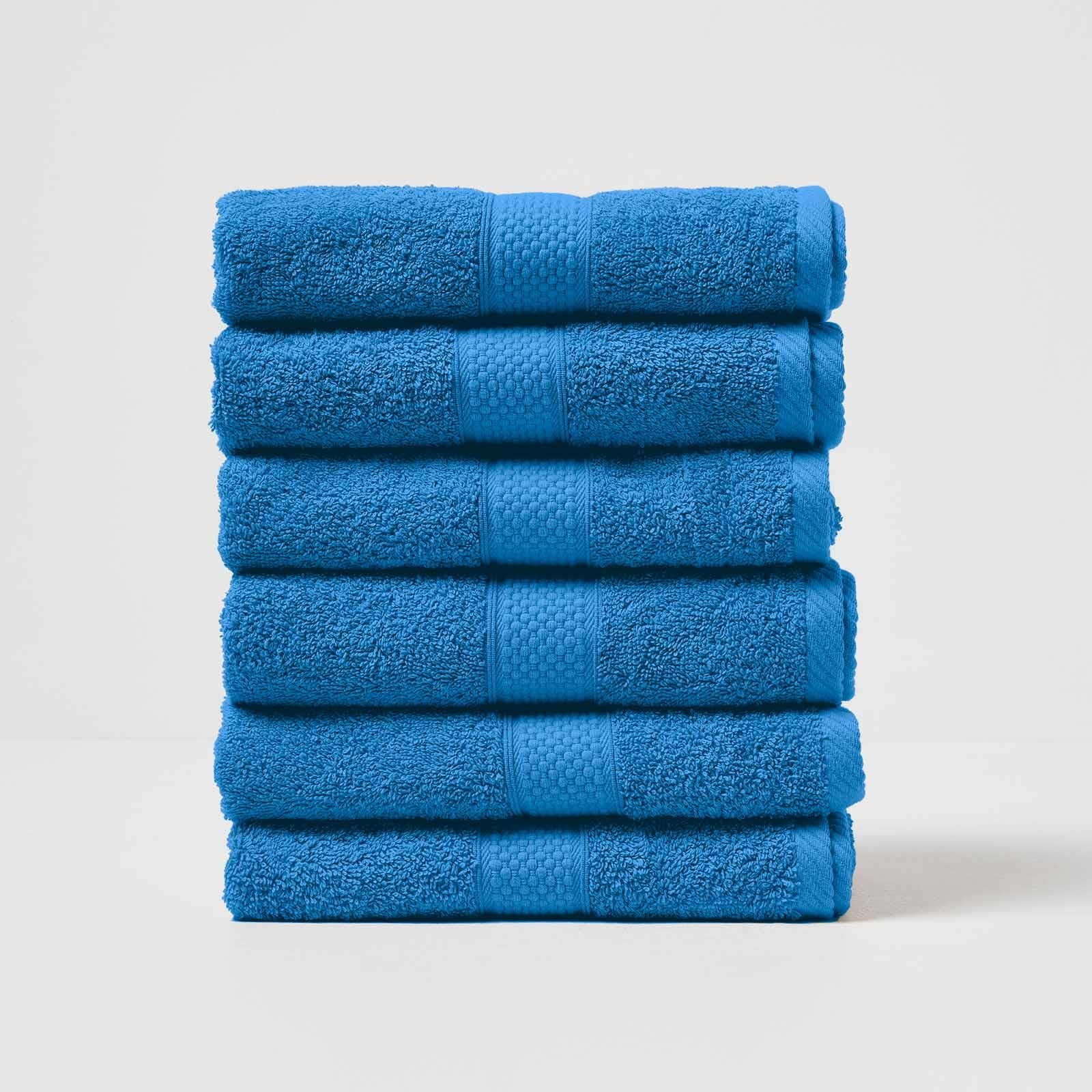 HOMESCAPES Cobalt Blue Turkish Cotton Set of 6 Hand Towels Super Soft Thick & Absorbent 500 GSM Towel Heavy Weight for everyday Luxury