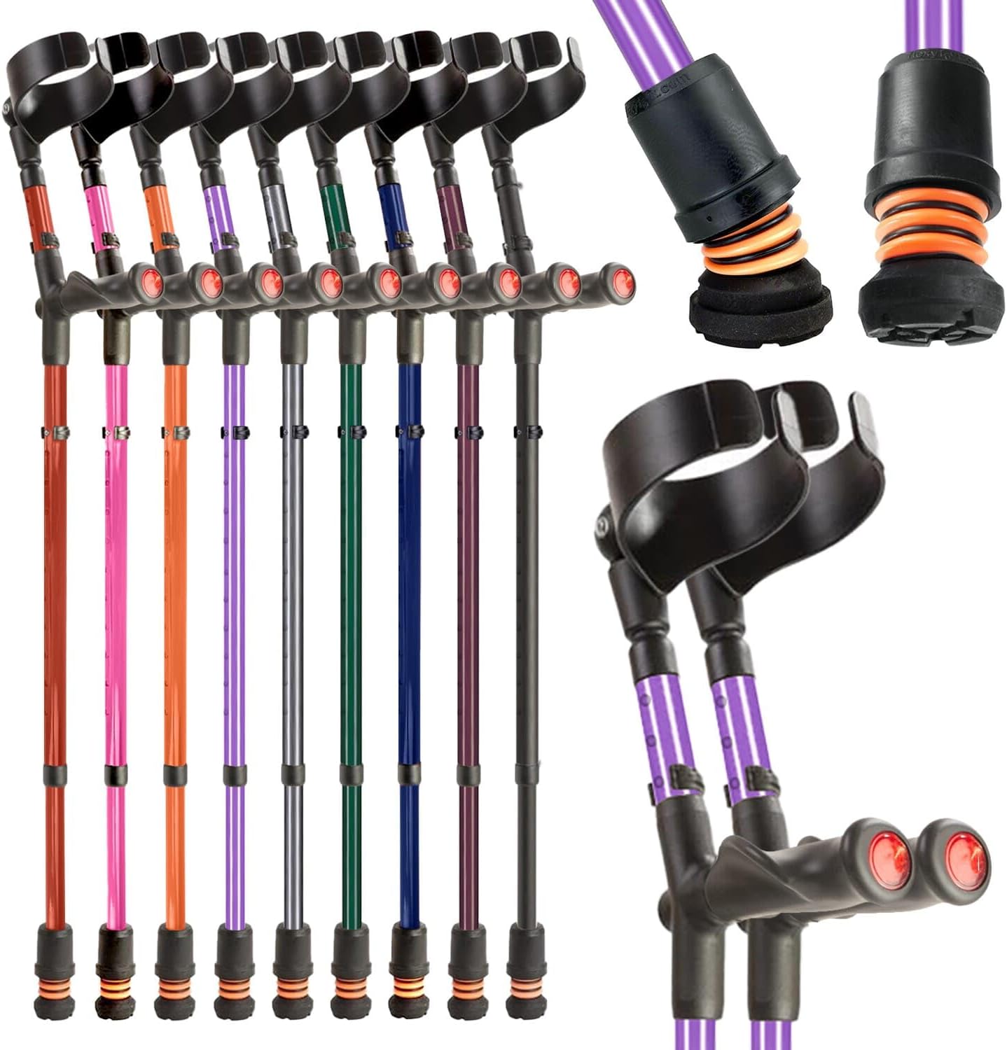 Flexyfoot Shock Absorbing Comfy Grip Double Adjustable Crutches - Pair - Lilac - Improves Safety, Improves Grip, Reduces Shocks & Jarring