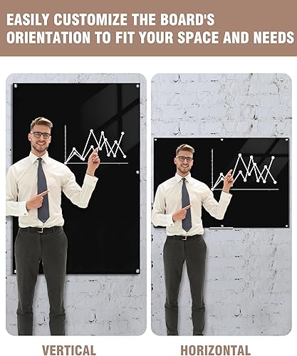 Miniatura 8 de Mifuro Pizarra magnética de cristal, 72 x 48 pulgadas, para pared, sin marco, pizarra de borrado en seco para oficina, hogar y escuela, color negro