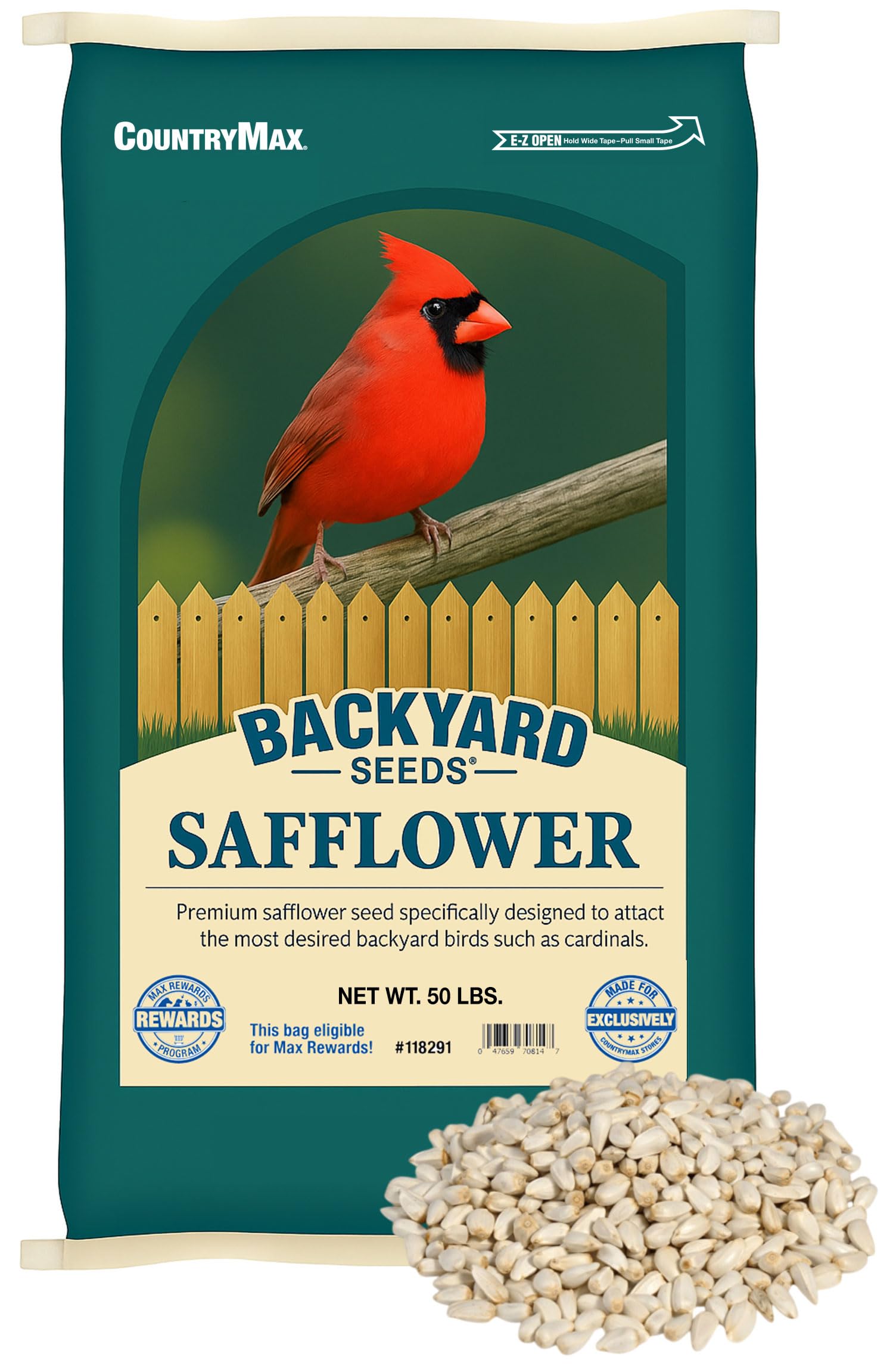 Backyard Seeds Safflower Bird Seed – Premium Seed for Cardinals, Chickadees, Woodpeckers and Grosbeaks – 50 lbs Bag