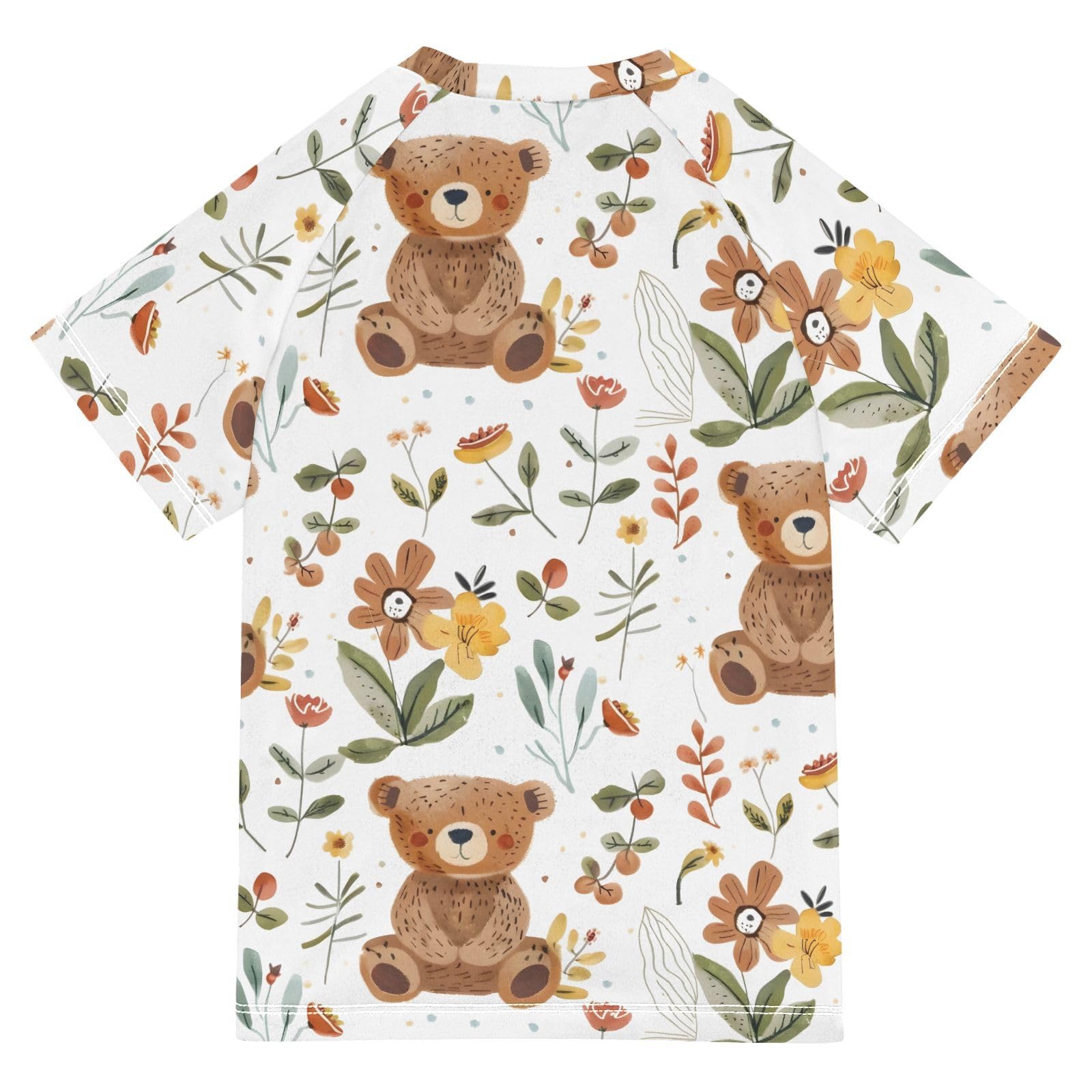 ALAZA Kids Rash Guard Boys Toddler Swim Shirts Short Sleeve Cartoon Bears Flowers UPF 50+ 3T