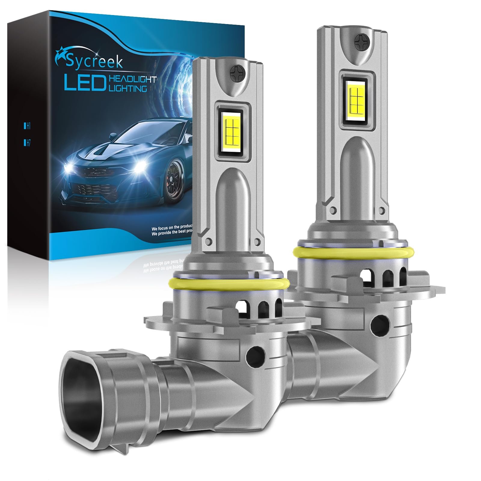 Sycreek 9012 LED 24000LM 90W,Lampadina LED HIR2 9012 1:1 Mini Design 6500K Bianco Freddo,Kit di conversione alogena,Lampadina per fari per Auto o Moto 12V