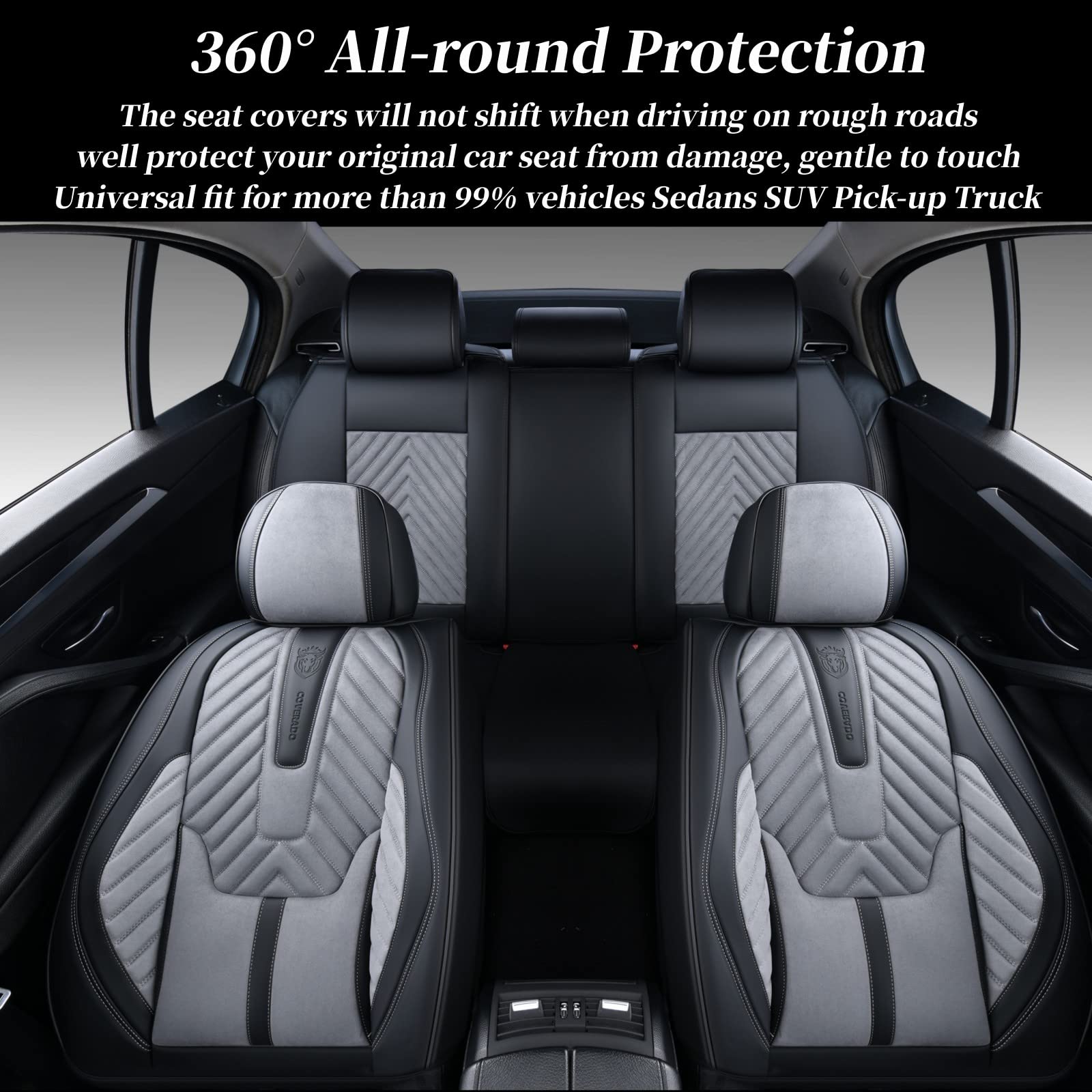 Coverado Car Seat Covers Full Set, 5Pcs Leather Seat Covers for Cars