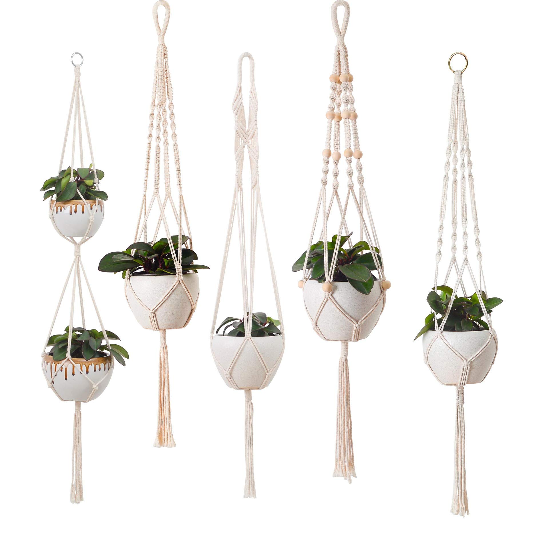 CMANLNYK 5pcs Macrame Plant Hanger - Indoor Plant Hangers, Hanging Planter Holder Basket, Flower Pot Holder Rope With Beads Tassels, Wall Hanging Plants, Office, Home Decoration
