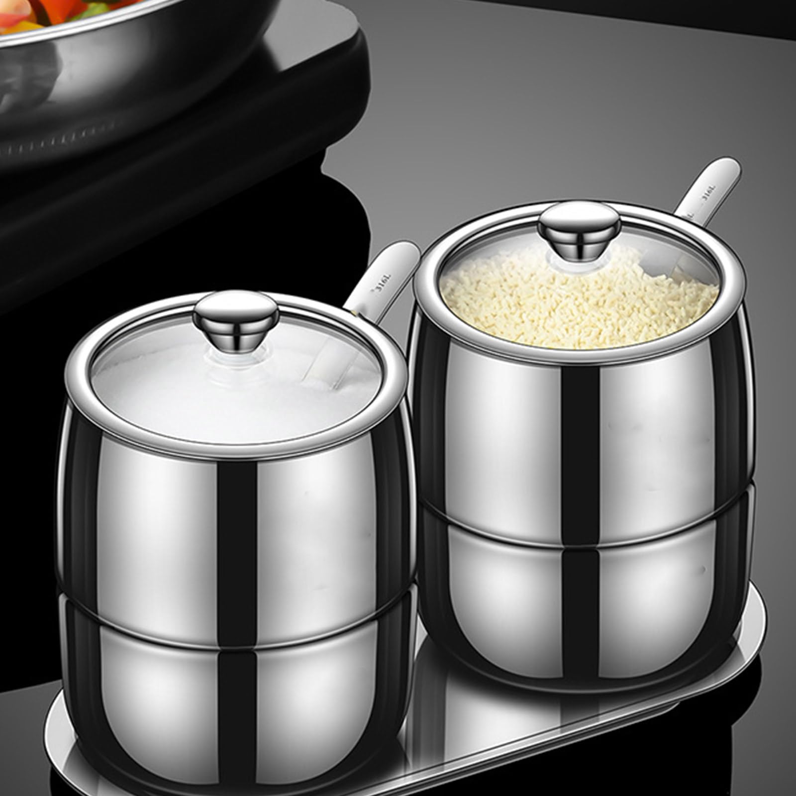 Pack de 2 tarros de doble dispensador de especias, coctelera doble, soporte para pimientos de acero inoxidable, coctelera de acero inoxidable