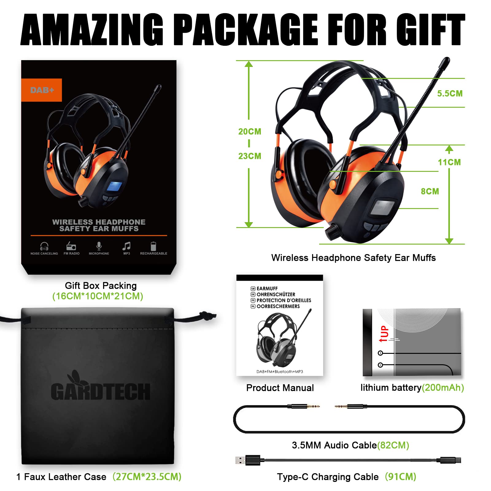 Gardtech Protection Auditive avec Radio DAB+ / FM, Bluetooth et MP3, Protège-Oreilles de Sécurité NRR 29dB, Casques Antibruit pour Hommes et Femmes, Idéaux pour Tonte de Pelouse