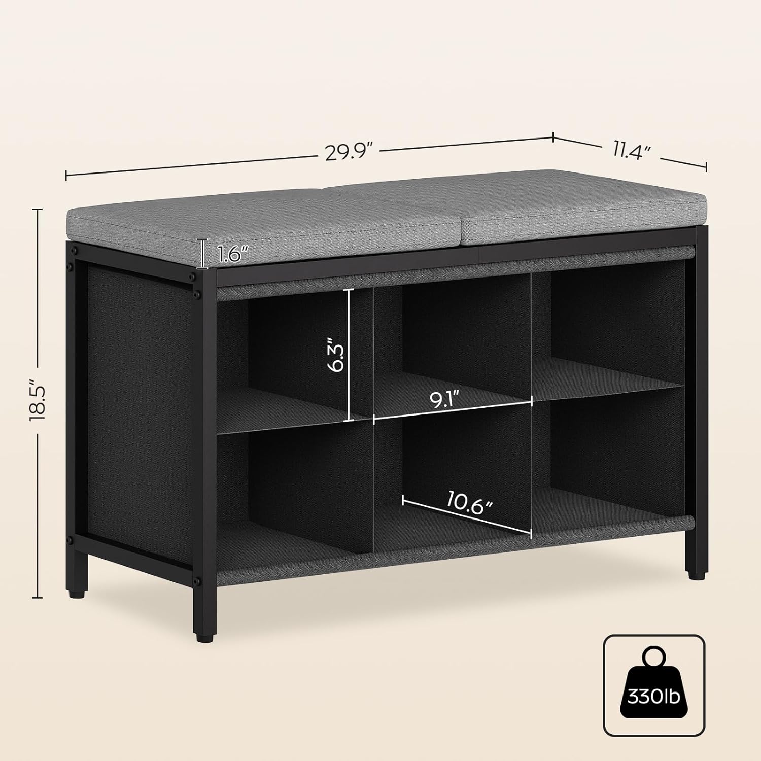 Shoe Storage Bench with Cushion, Entryway Bench, Shoe Rack with Padded Seat and 6 Oxford Compartments, for Closet, Bedroom, Entryway, Black and Gray HX01BK image 3 of 10 B0CX8W93FX