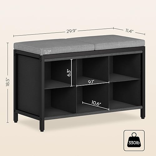 Miniatura 3 de Banco para guardar zapatos con cojín, banco para entrada, zapatero con asiento acolchado y 6 compartimentos Oxford, para armario, dormitorio,