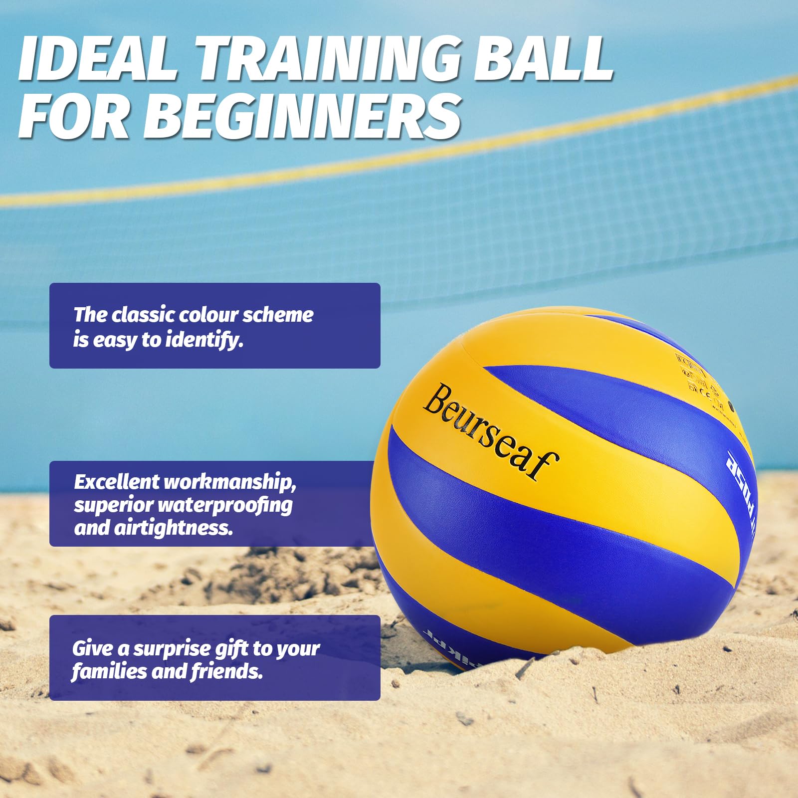 Beurseaf Palla da Pallavolo, Pallone Beach Volley Soft Touch Volleyball per Interni ed Esterni, Misura 5