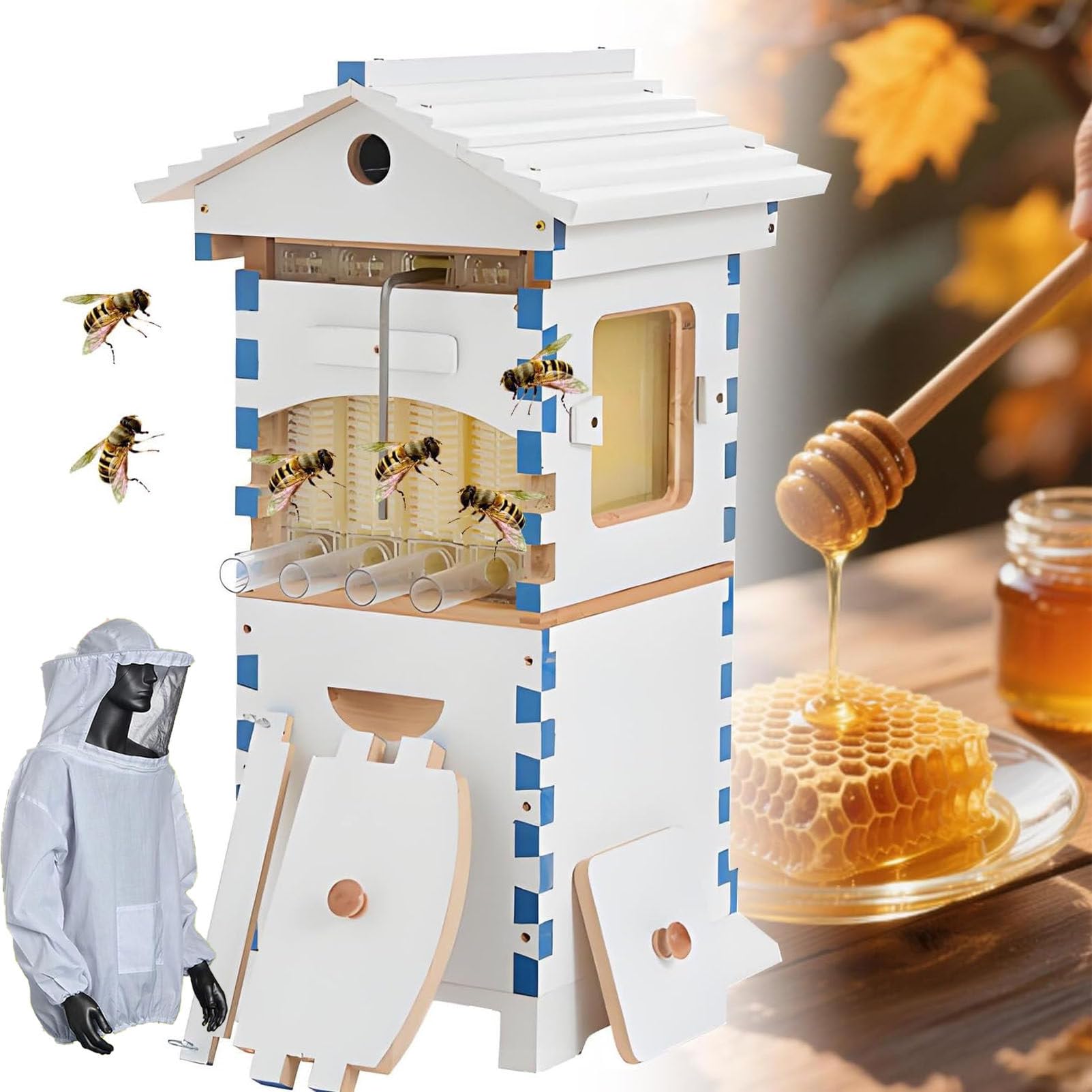 Caibendss Automatic Self-Flowing Honey Hive, Includes Beekeeper Suit