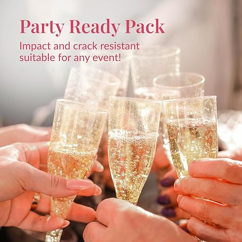 Vista 37 de Prestee 48 copas de champán de plástico desechables con purpurina dorada - Vasos transparentes para brindis mimosa, fiesta de Año Nuevo