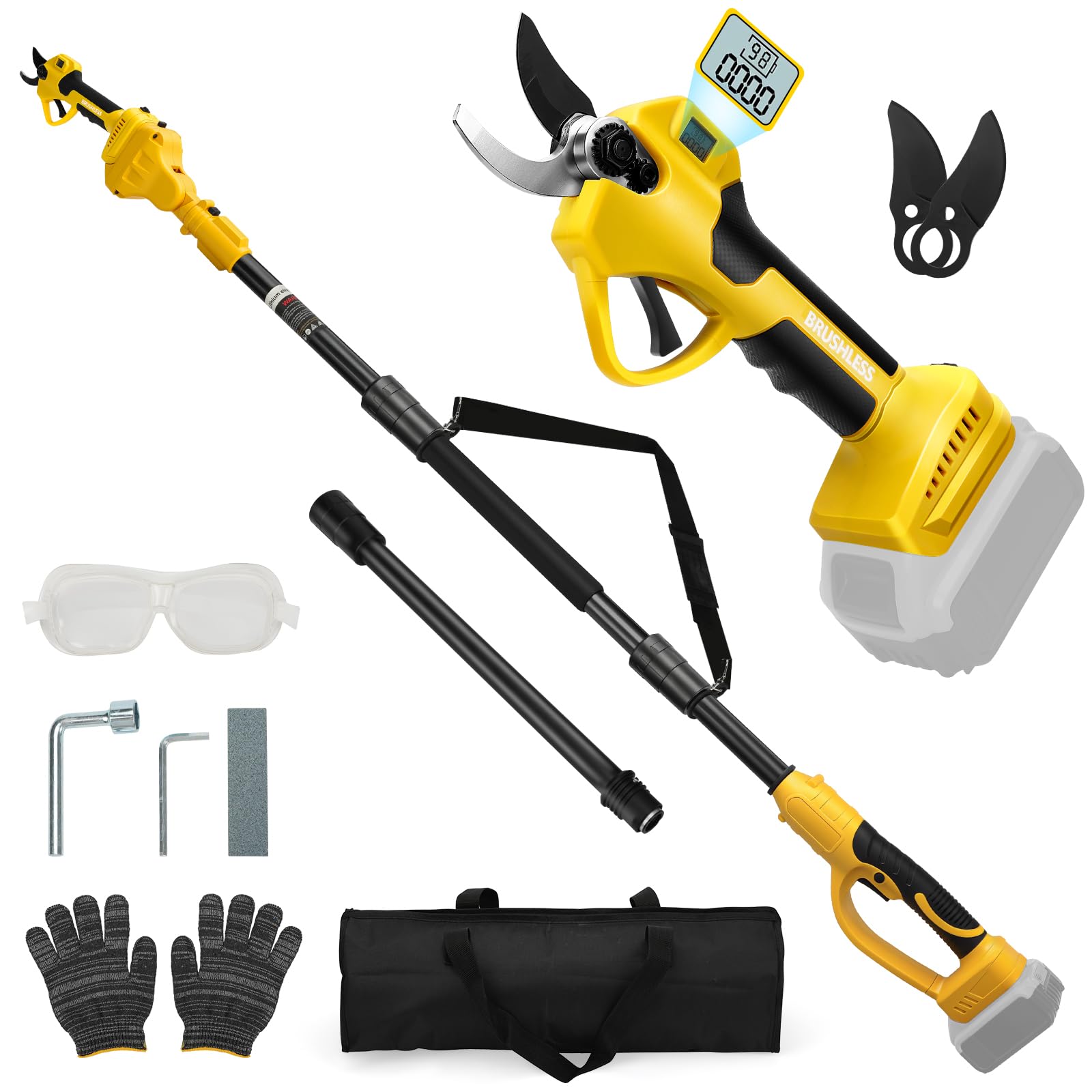 Panthem Cesoie telescopica a batteria 2 in 1, cesoie da giardino elettriche compatibili con Dewalt 18V 20V, portata massima fino a 4,1 m, apertura di taglio 43 mm, motore brushless (senza batteria e