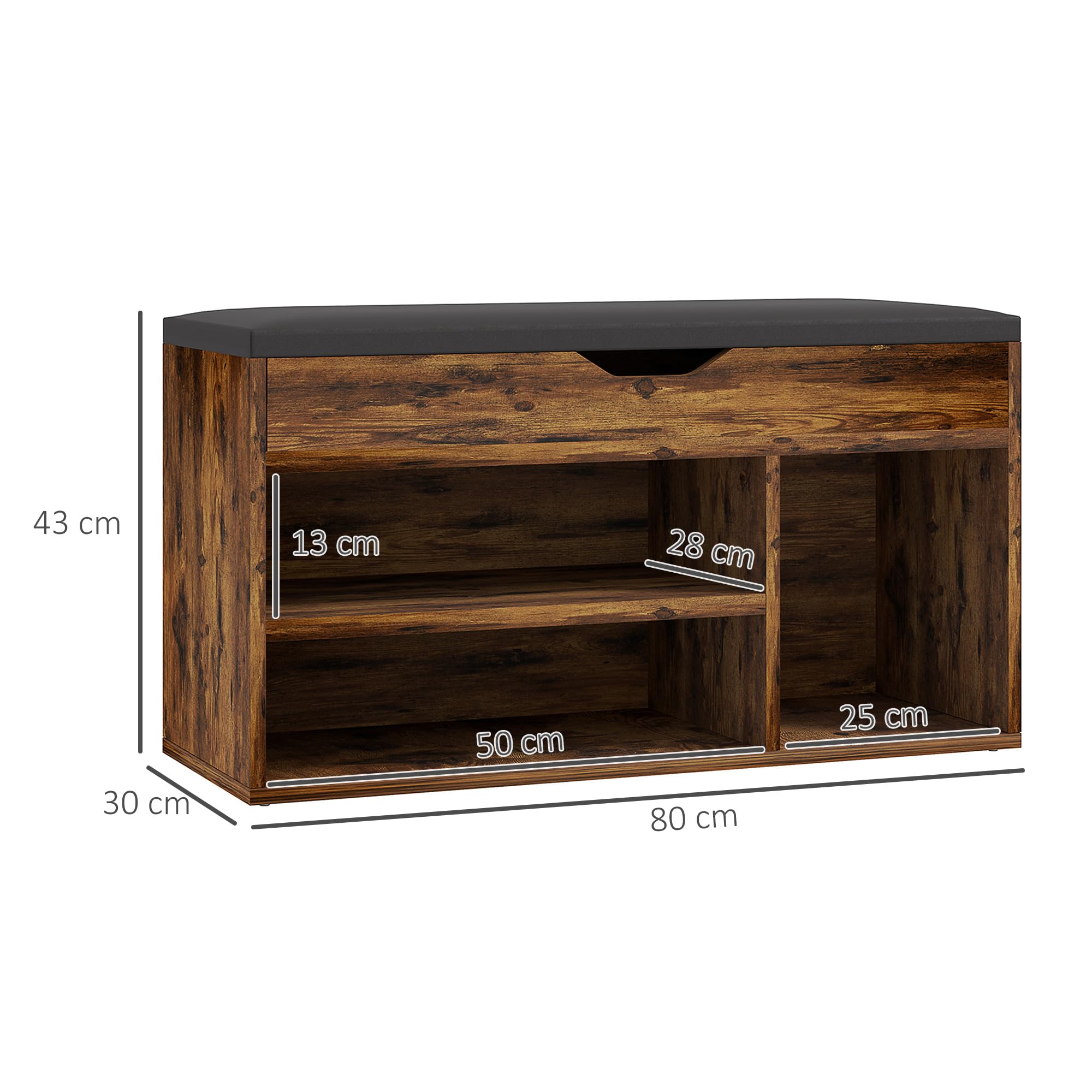HOMCOM Scarpiera a 2 livelli, cassettiera integrata con cuscino effetto legno di mogano