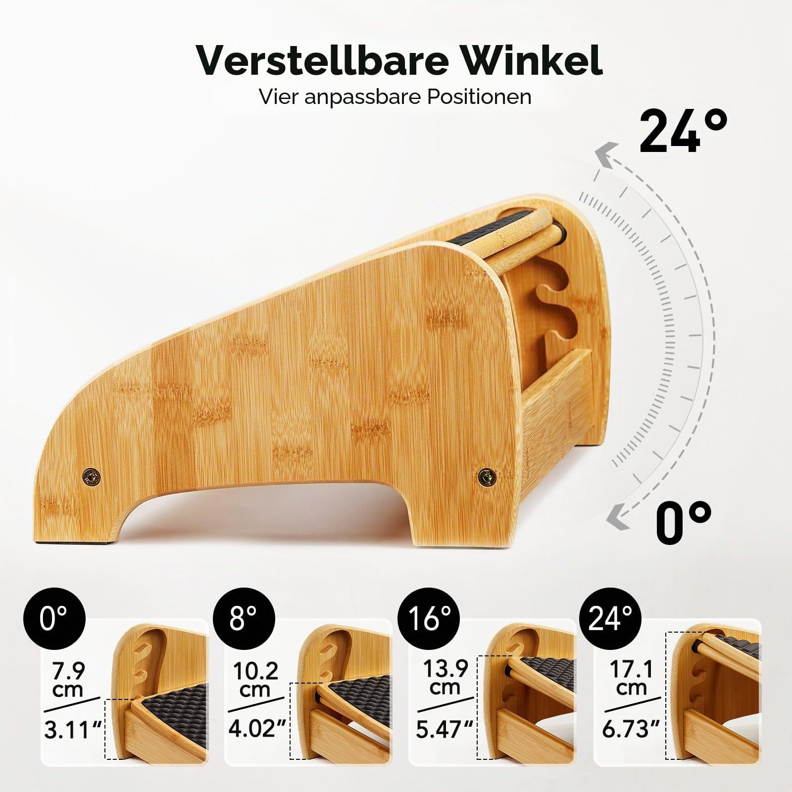 HUANUO Bambus Fußstütze Schreibtisch, ergonomisch mit 4 Höhen & verstellbaren Winkeln, Kieselstein-Massagefläche, rutschfest Fußstütze unterm Schreibtisch, Verbesserung der Arbeitshaltung, Haus & Büro