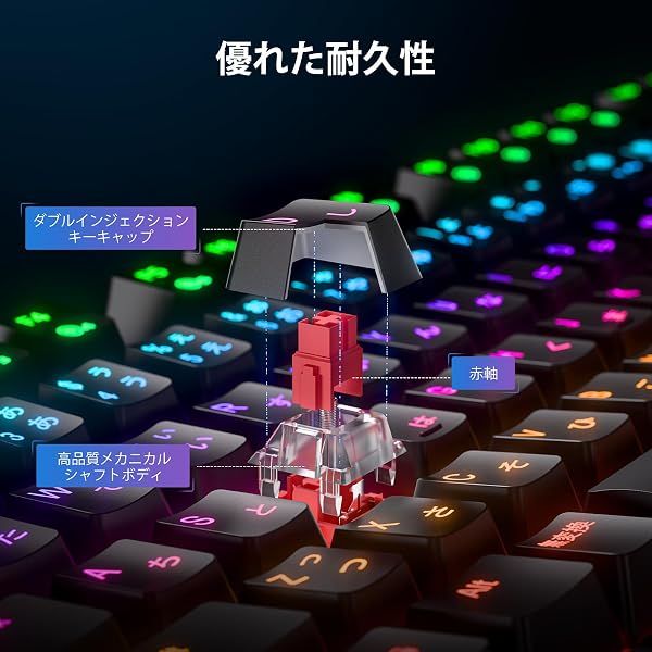 iClever ゲーミングキーボード テンキーレス 赤軸 メカニカル キーボード 日本語配列 有線 91キー 80%サイズ カスタマイズ 24種類 バックライト ゲーム/オフィス用 パソコンキーボード Windows対応 G06 (ブラック) - 2