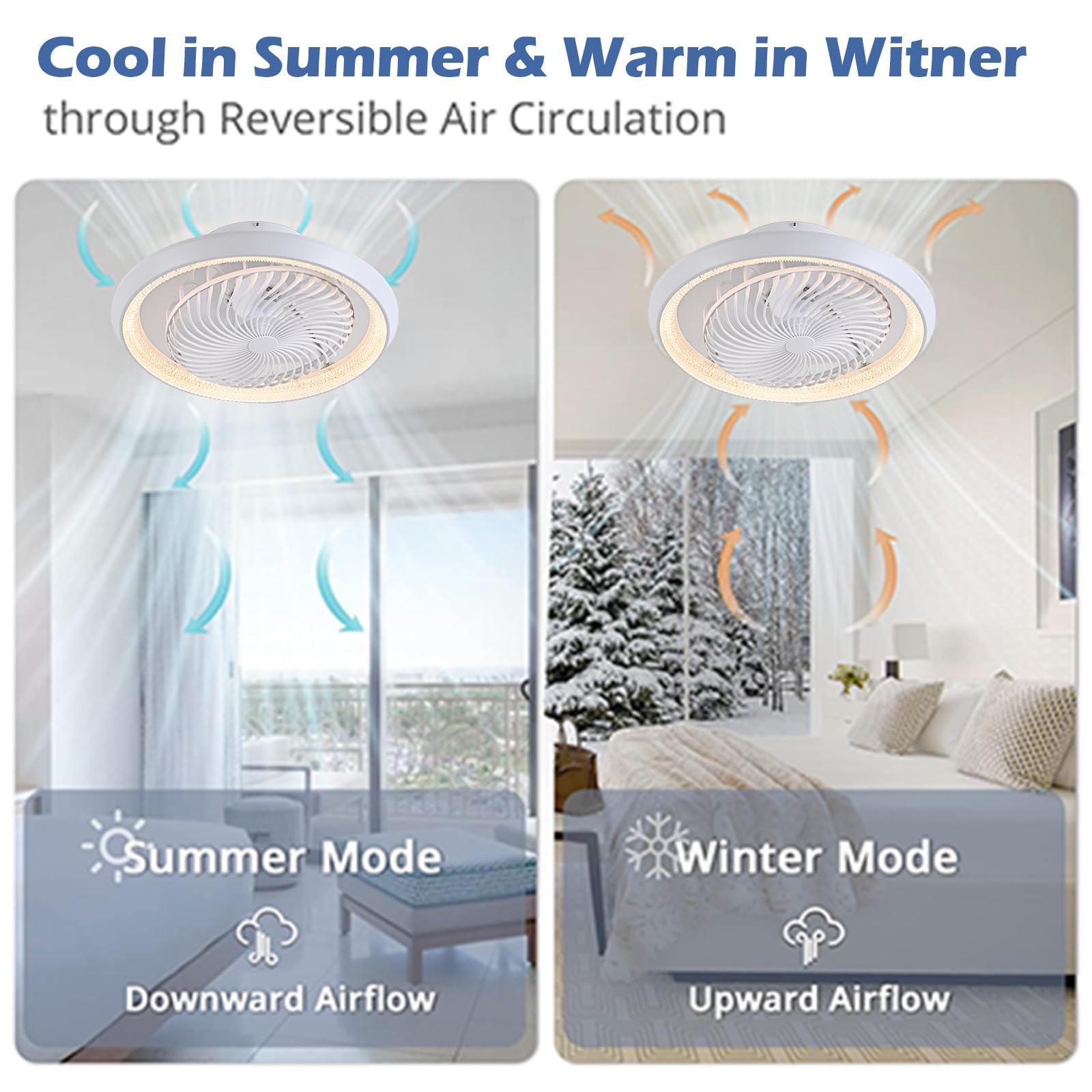 LED Ventilatore da Soffitto, 360° Rotazione Ventilatore da Soffitto con Luce e Telecomando/APP, Reversibile Lampadario Ventilatore da Soffitto con Timer, Dimmerabile e 6 Velocità (72W, Bianco)