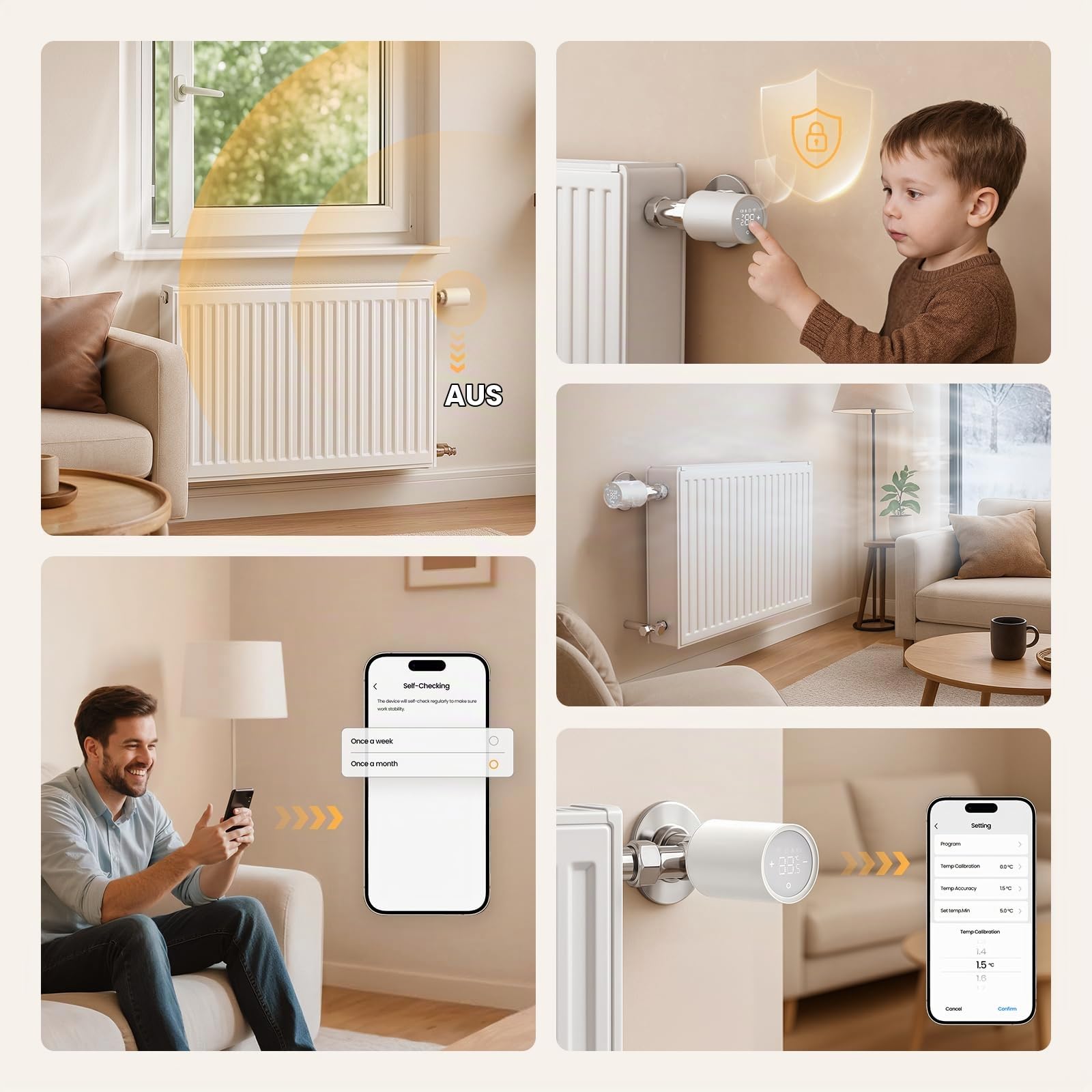 EMKE Smart Heizkörperthermostat Starter Kit, Intelligenter Heizungsthermostat mit App-Funktion, kompatibel mit Alexa & Google Assistant, Thermostat Heizung inklusive Tuya Zigbee Gateway, M30*1,5mm