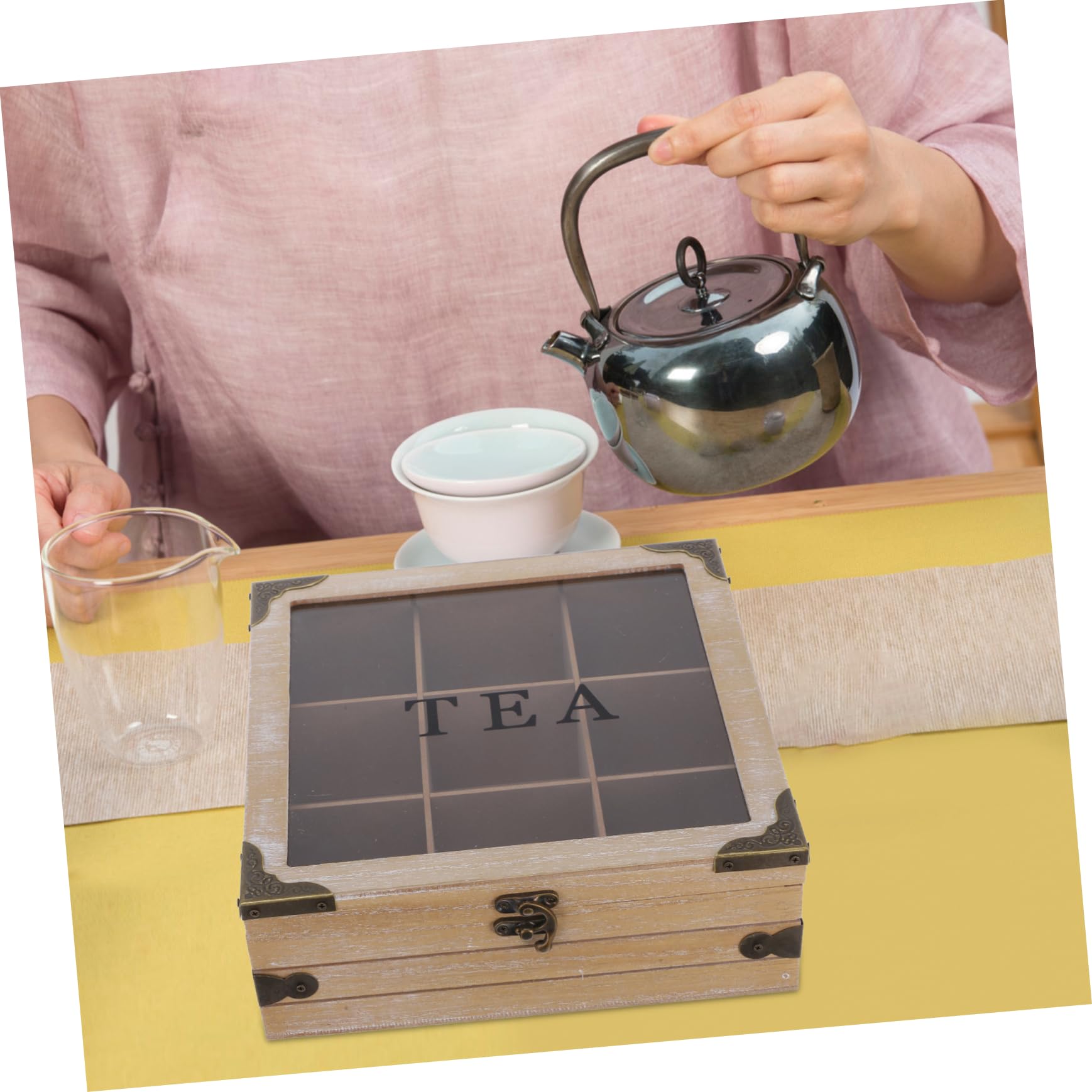 Caja Organizadora de Bolsitas de Té de Madera con Tapa de Vidrio 1pieza