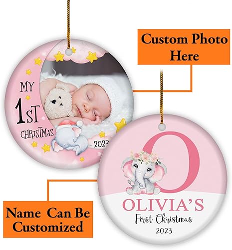 Vista 47 de TM TEEMAN Adorno de Navidad para bebé 2024, adorno personalizado de primera Navidad con foto, recuerdo de la primera Navidad del bebé, adorno Bebé 12