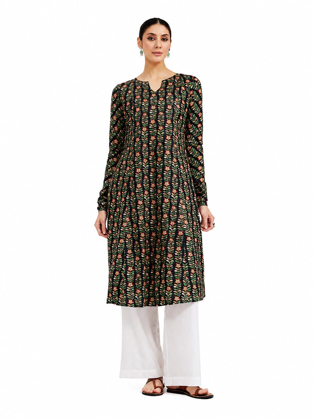 fiorra Women's Black Floral Printed Pure Cotton Anarkali Kurta-picture-15