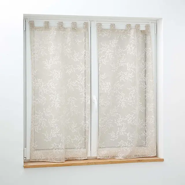 Tenda a Vetro Karla, Coppia Tende Tortora con Tulle Operato 2x60x160 cm