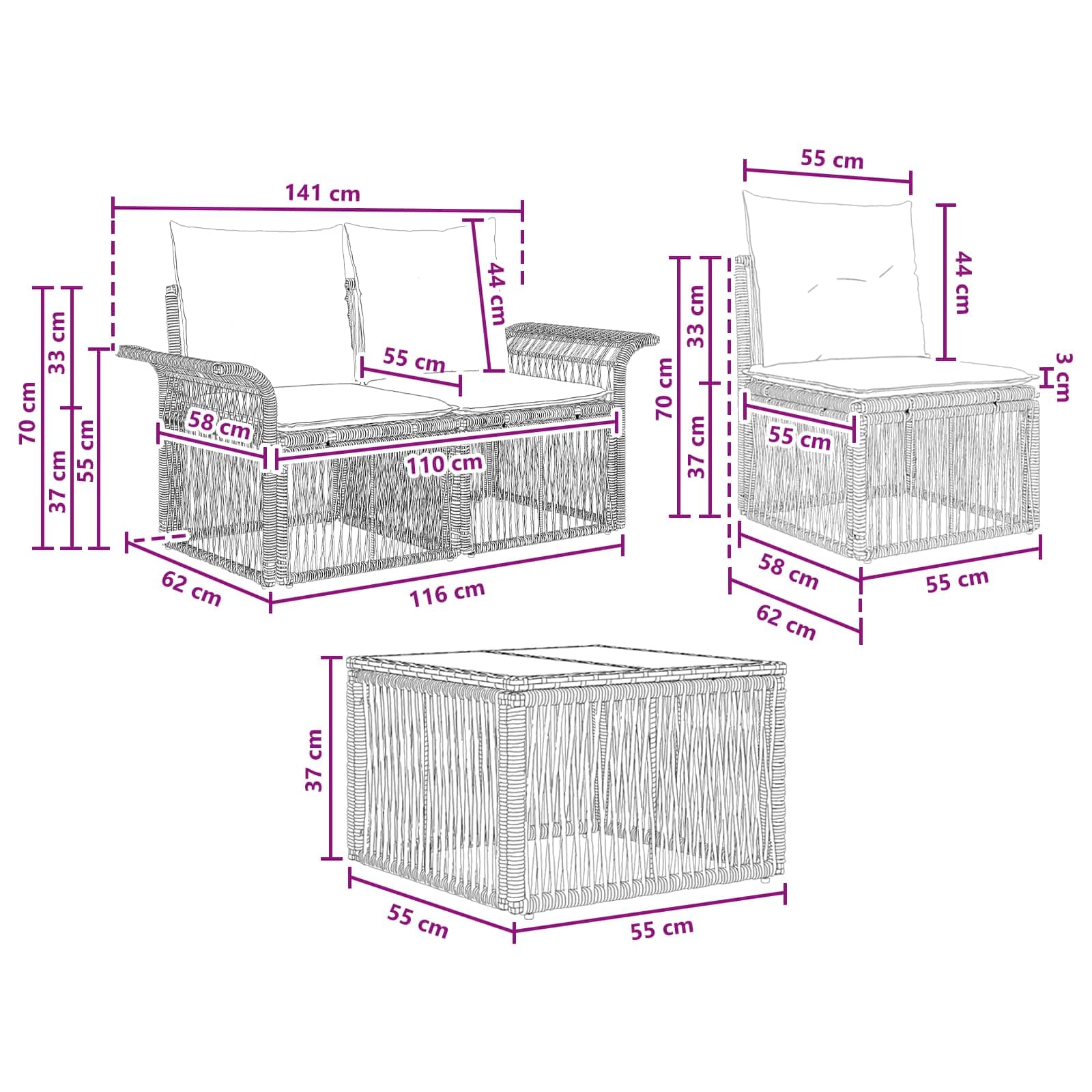 Set di divani da giardino, 13 pezzi, in polyrattan, colore grigio | Divano angolare modulare per terrazza e giardino con comodi cuscini per un massimo di 12 persone.