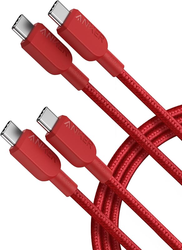 Cable USB C a USB C Anker, cable de carga rápida de 240 W (paquete de 2, 6 pies, rojo) | Para iPhone series 17/16, MacBook Pro 2020, iPad Air 4 y más