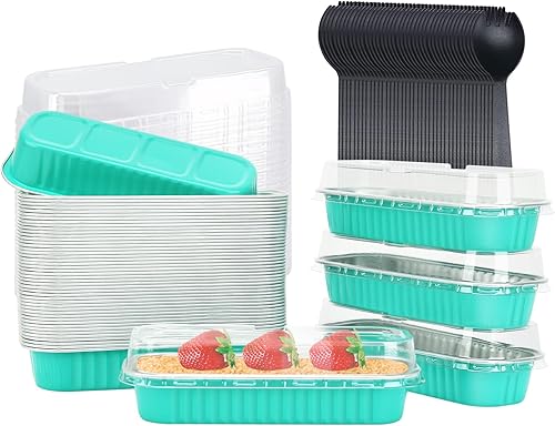 Miniatura 8 de LNYZQUS Mini moldes para hornear con tapas, paquete de 50 moldes de aluminio de 6.8 onzas, moldes pequeños para pan, moldes rectangulares para