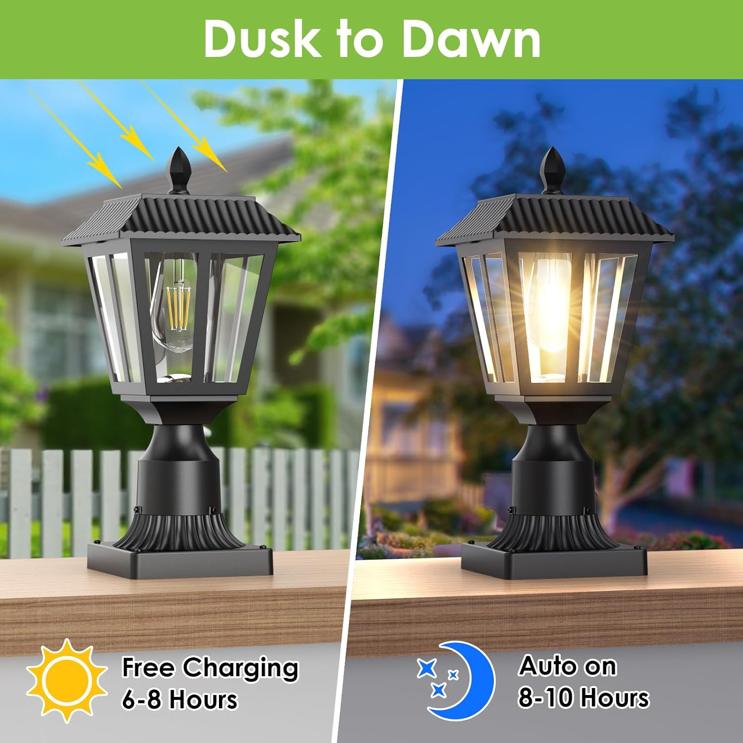 Greluna Solar Post Lights, Dusk to Dawn Solar Lamp Post Light with Pier Mount Base, Post Lights Outdoor Waterproof for Garden Yard Landscape Pole Pillar (Warm White)