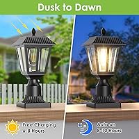 Vista 4 de Greluna Luces Solares para Postes, Lámpara Solar de Poste del Anochecer al Amanecer con Base de Montaje para Pilar, Luces de Poste Exteriores
