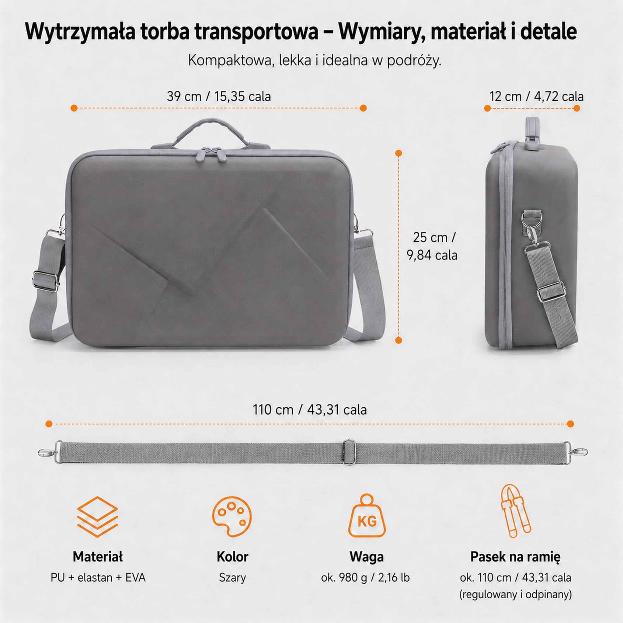 Torba na drona do DJI Avata 360 Fly More RC2, twarda obudowa, szara